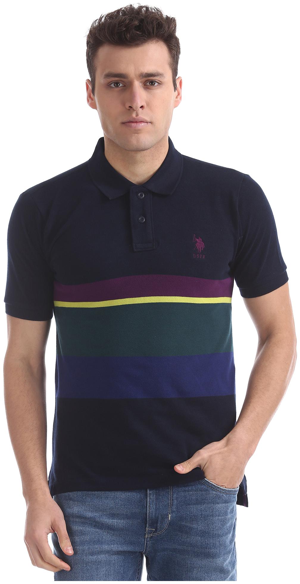 

U S Polo Assn Men Blue Regular fit Cotton Polo collar T-Shirt - Pack Of 1