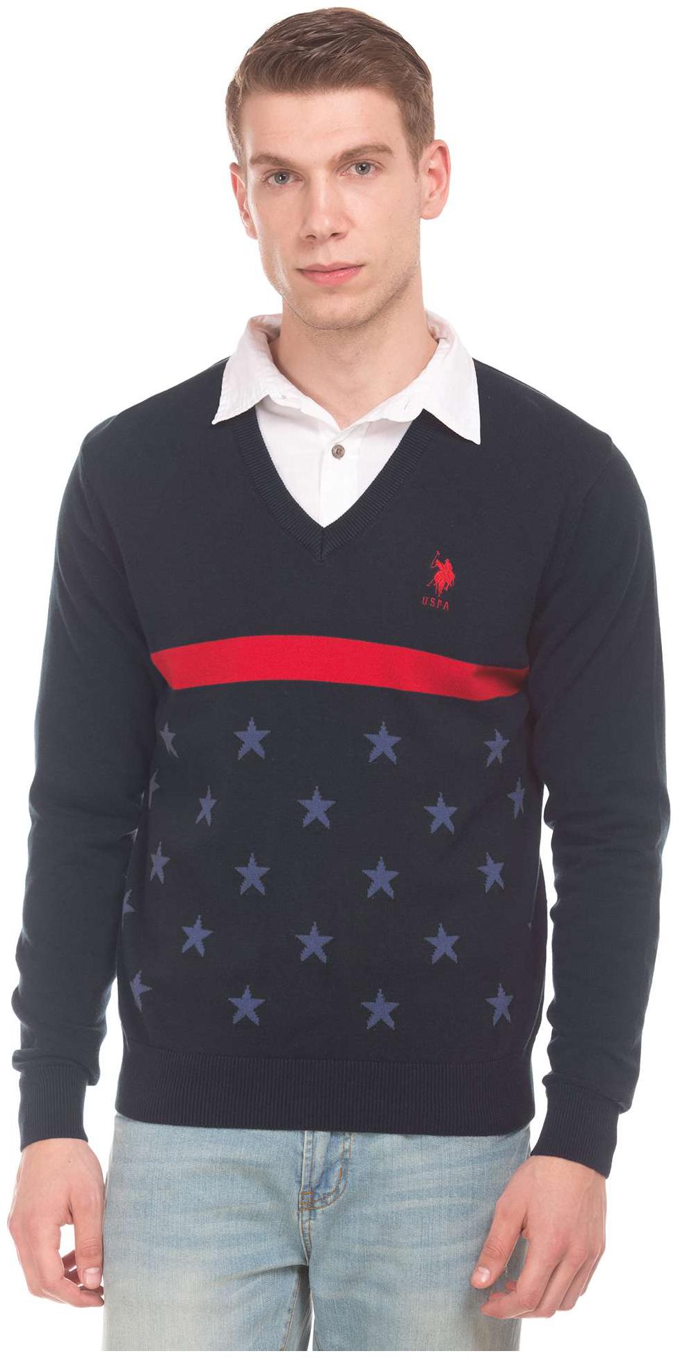 

U S Polo Assn Men Blue V neck Pullover