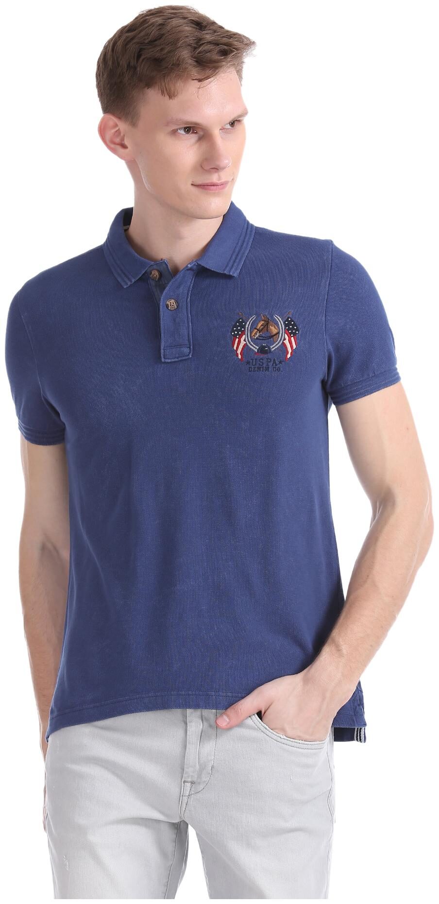 

U S Polo Assn Men Blue Regular fit Cotton Polo collar T-Shirt - Pack Of 1
