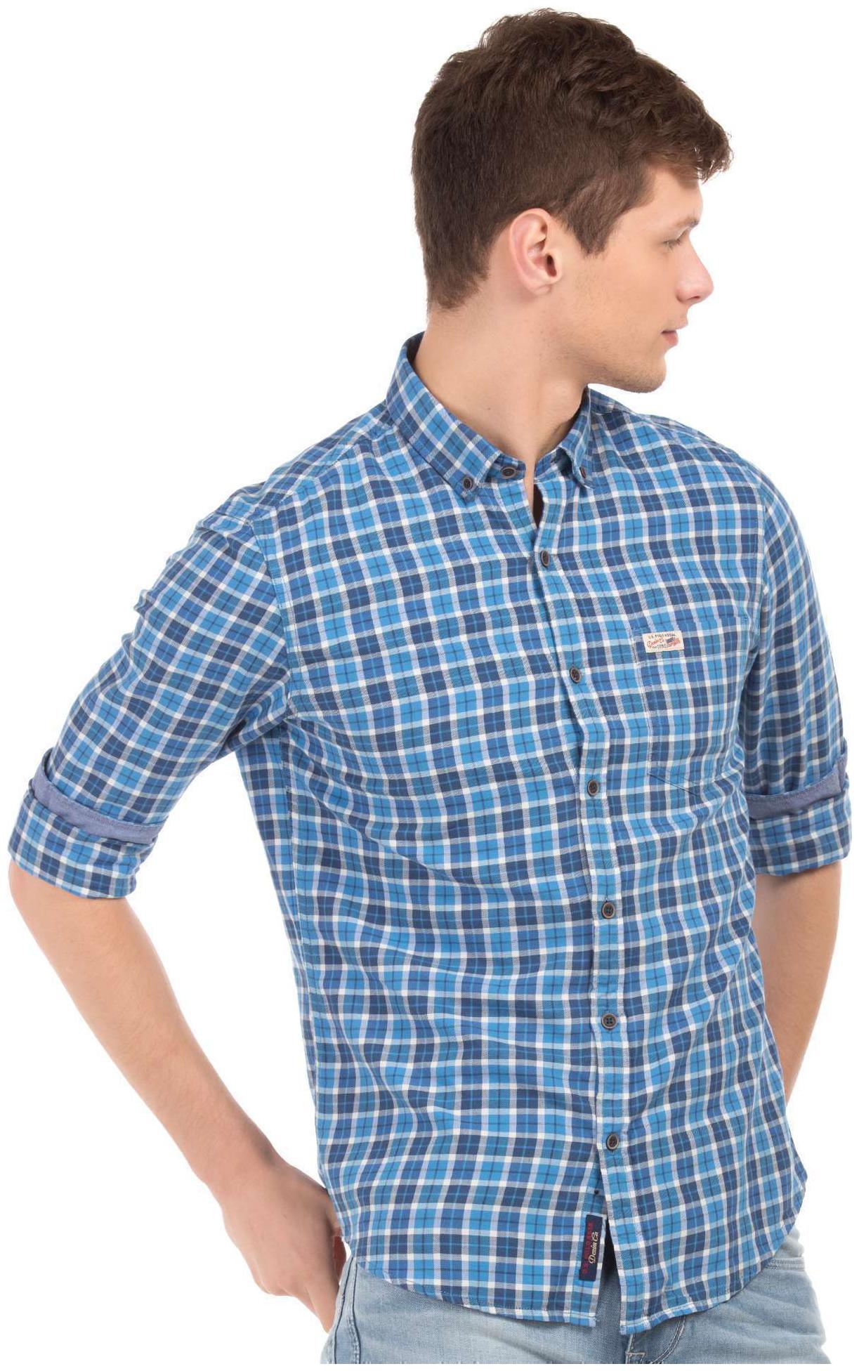 

U S Polo Assn Men Blue Checked Slim Fit Casual Shirt