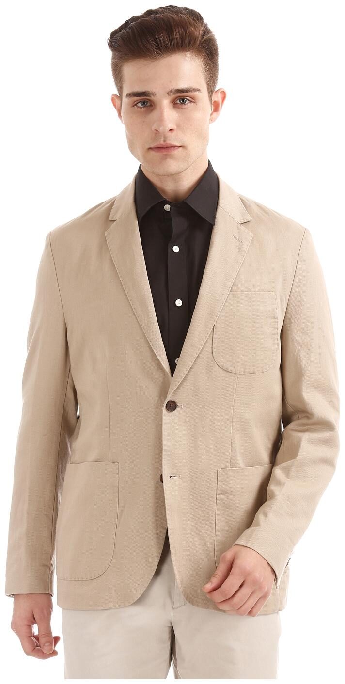 

U S Polo Assn Beige Cotton Single Breasted Cotton Linen Blazer