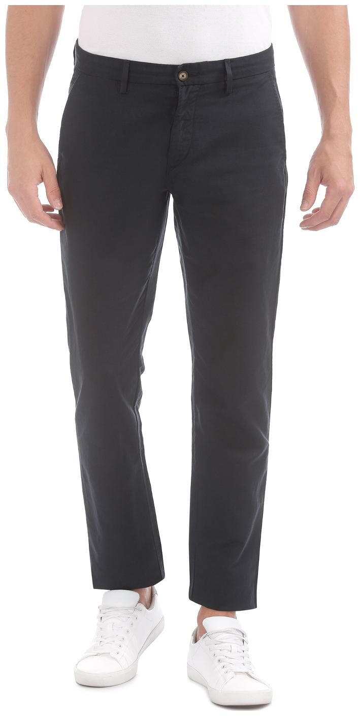 

U S Polo Assn Men Blue Solid Slim fit Regular trousers