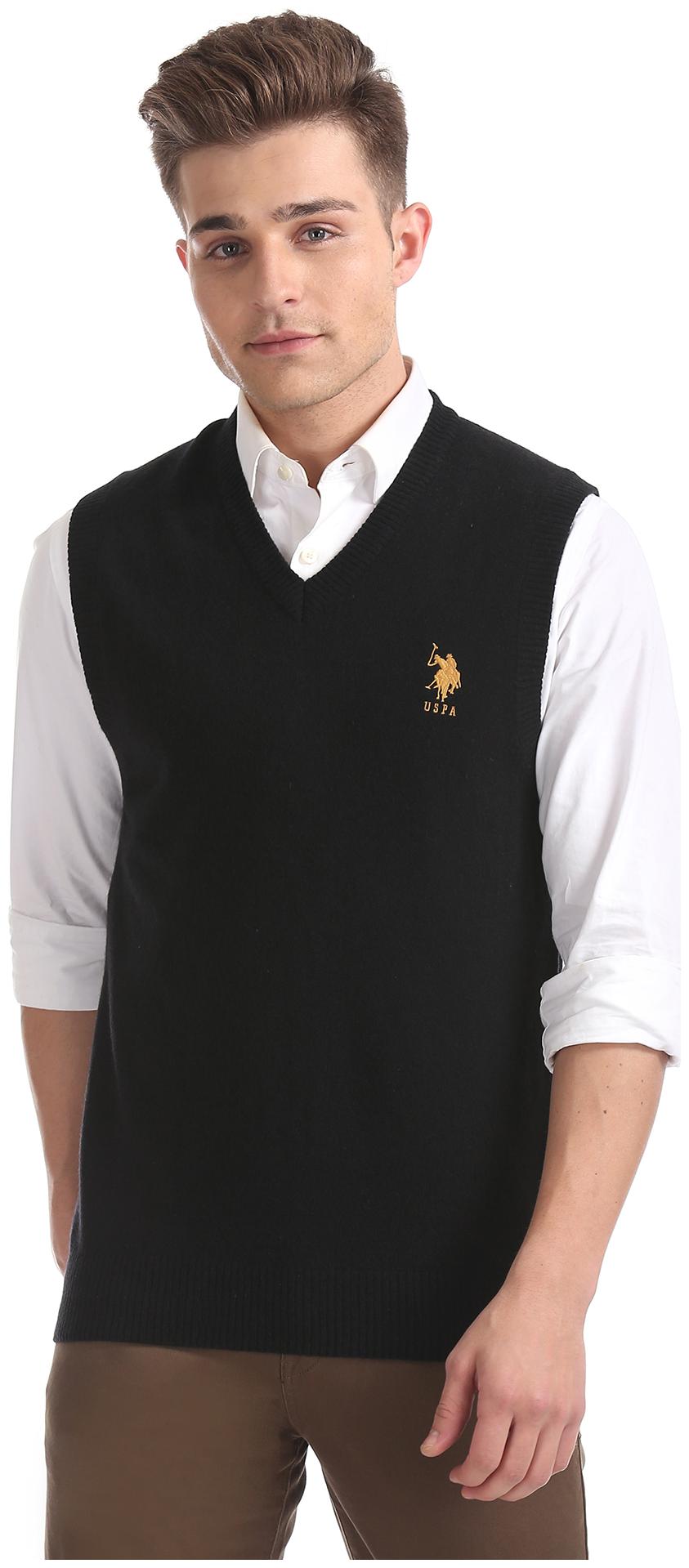 

U S Polo Assn Men Black V neck Pullover
