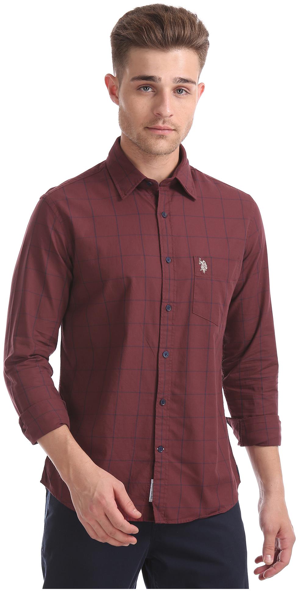 

U S Polo Assn Men Red Checked Regular Fit Casual Shirt