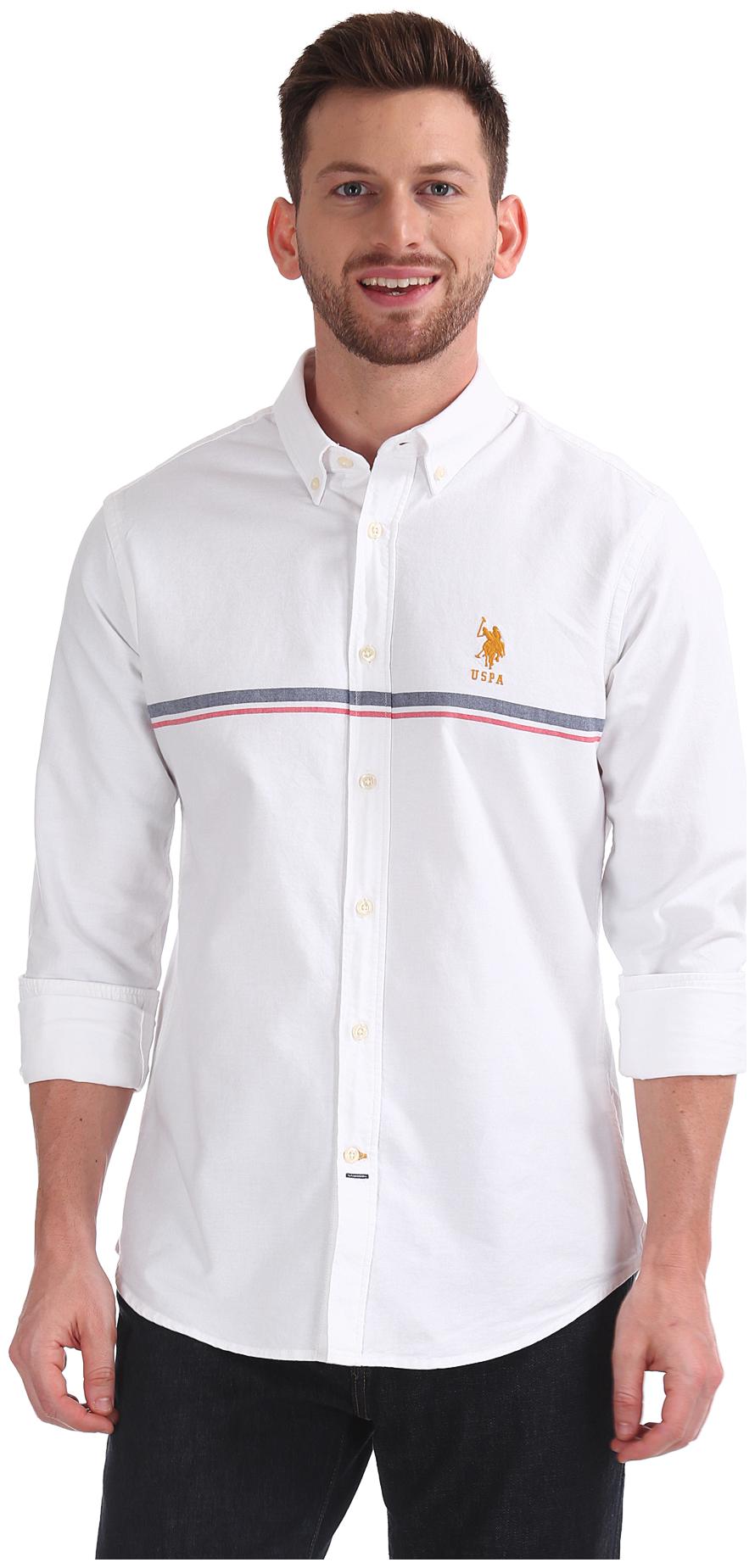 

U S Polo Assn Men White Vertical Stripes Regular Fit Casual Shirt