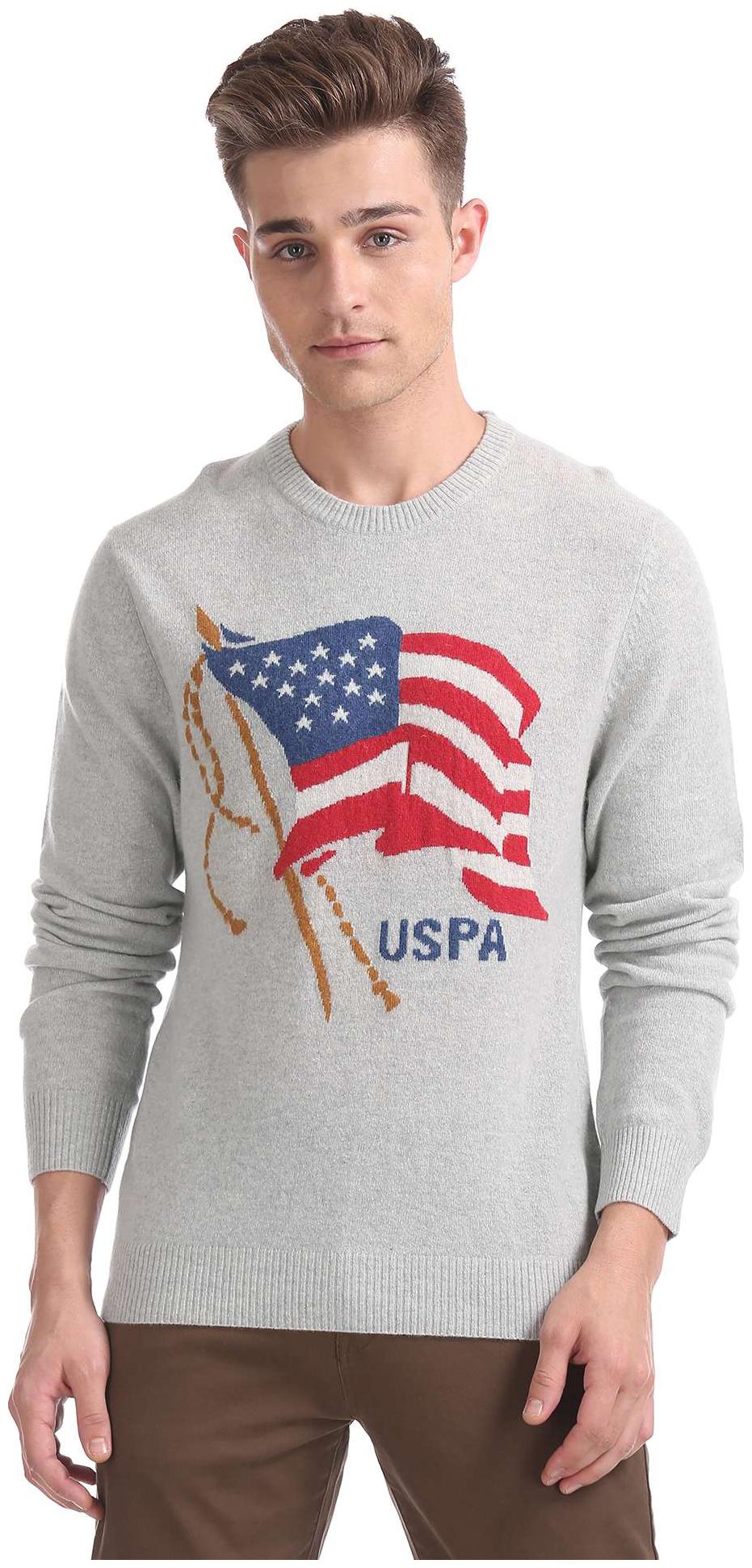 

U S Polo Assn Men Grey V neck Pullover