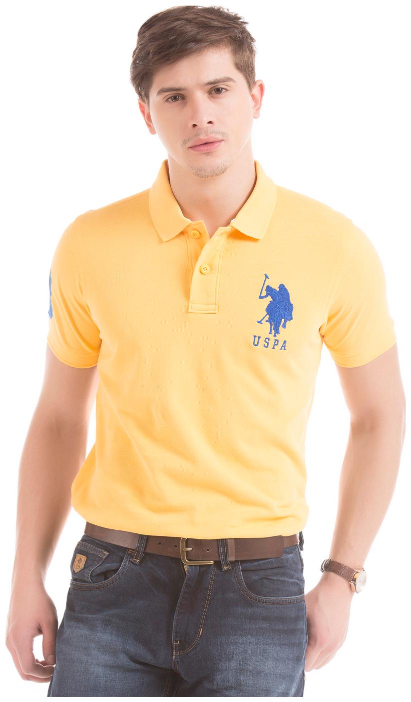 

U S Polo Assn Men Yellow Slim fit Cotton Polo collar T-Shirt - Pack Of 1