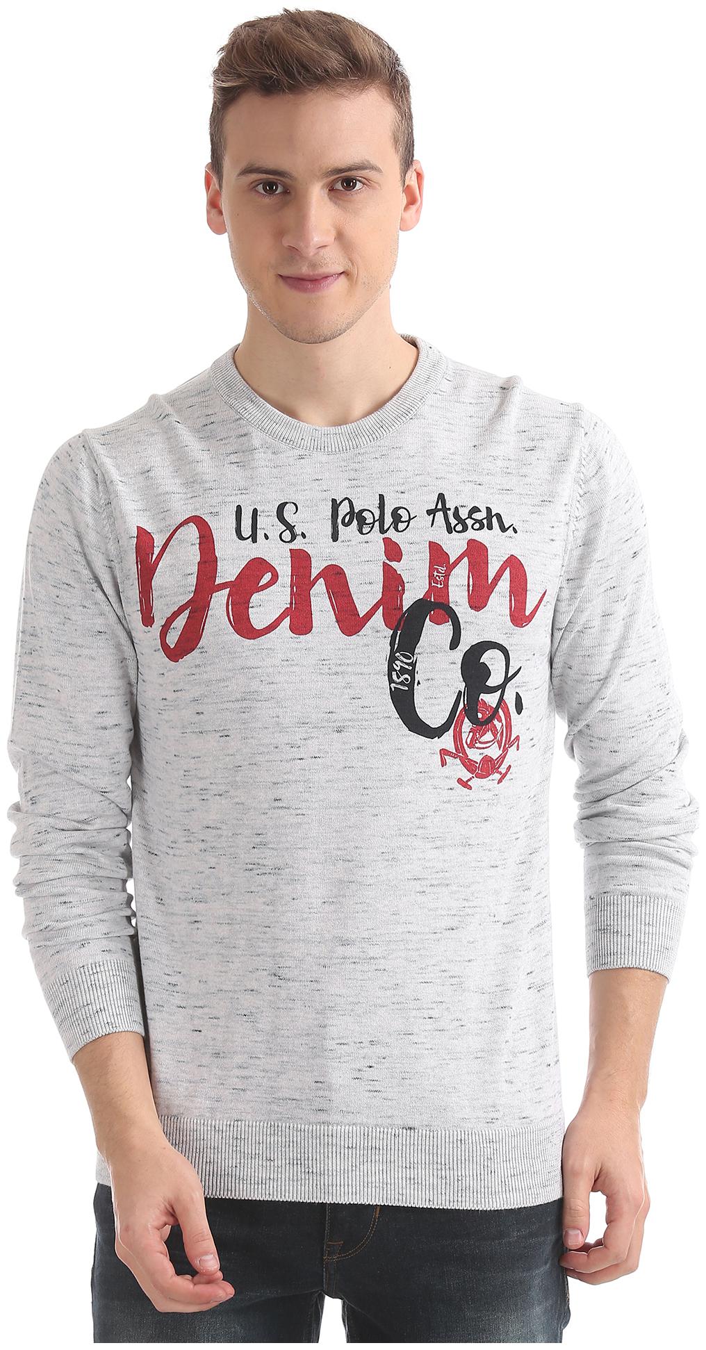 

U S Polo Assn Men Grey Round neck Front-open sweater