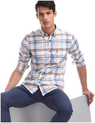 Buy U S Polo Assn Men Blue Checked Regular Fit Casual Shirt Online At Low Prices In India Paytmmall Com