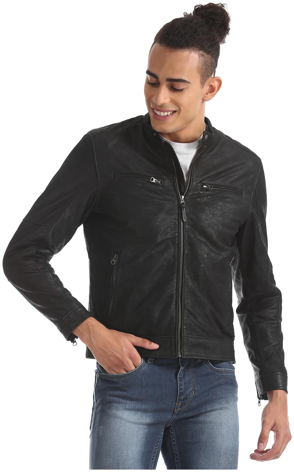 

U S Polo Assn Men Black Solid Biker jacket