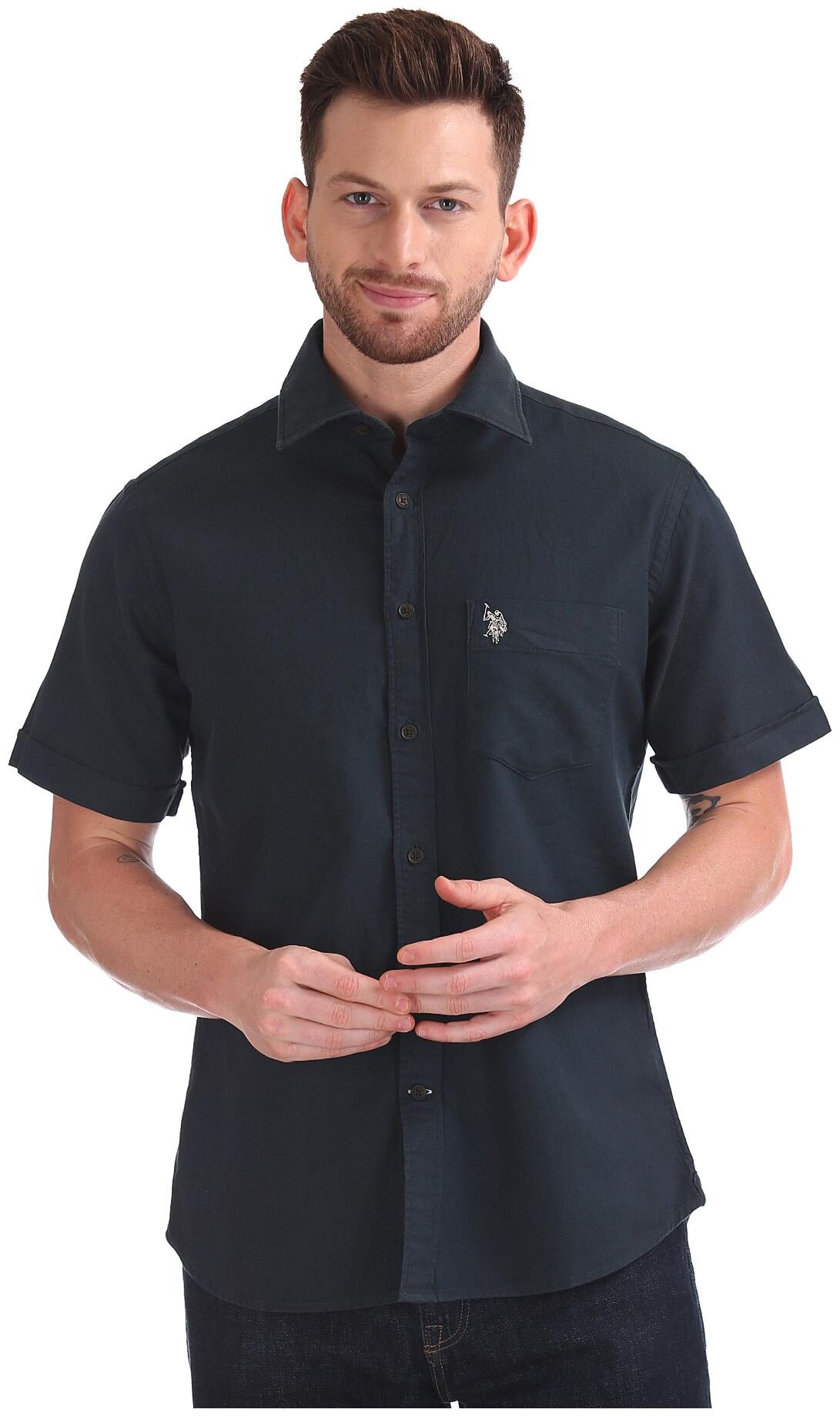 

U S Polo Assn Men Green Solid Regular Fit Casual Shirt
