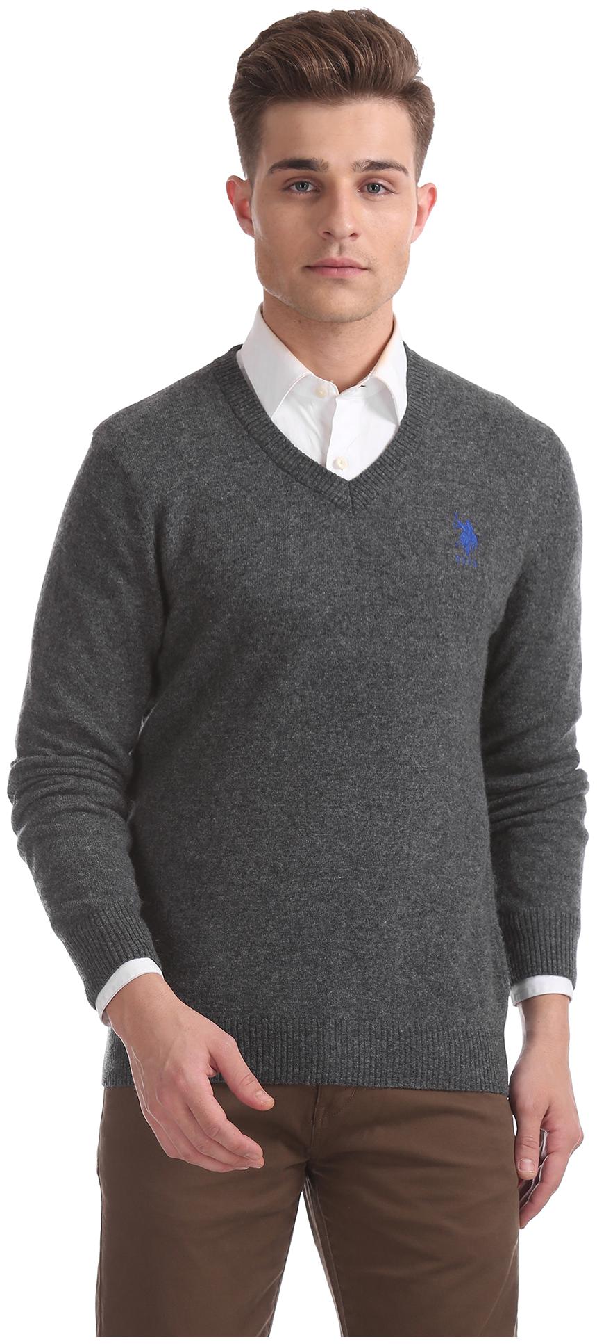 

U S Polo Assn Men Grey V neck Pullover
