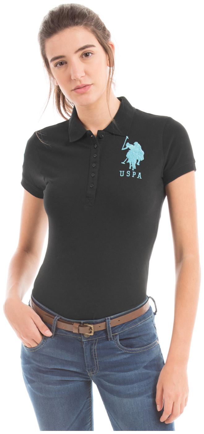 

U S Polo Assn Women Black Regular fit Mandarin collar Cotton T shirt