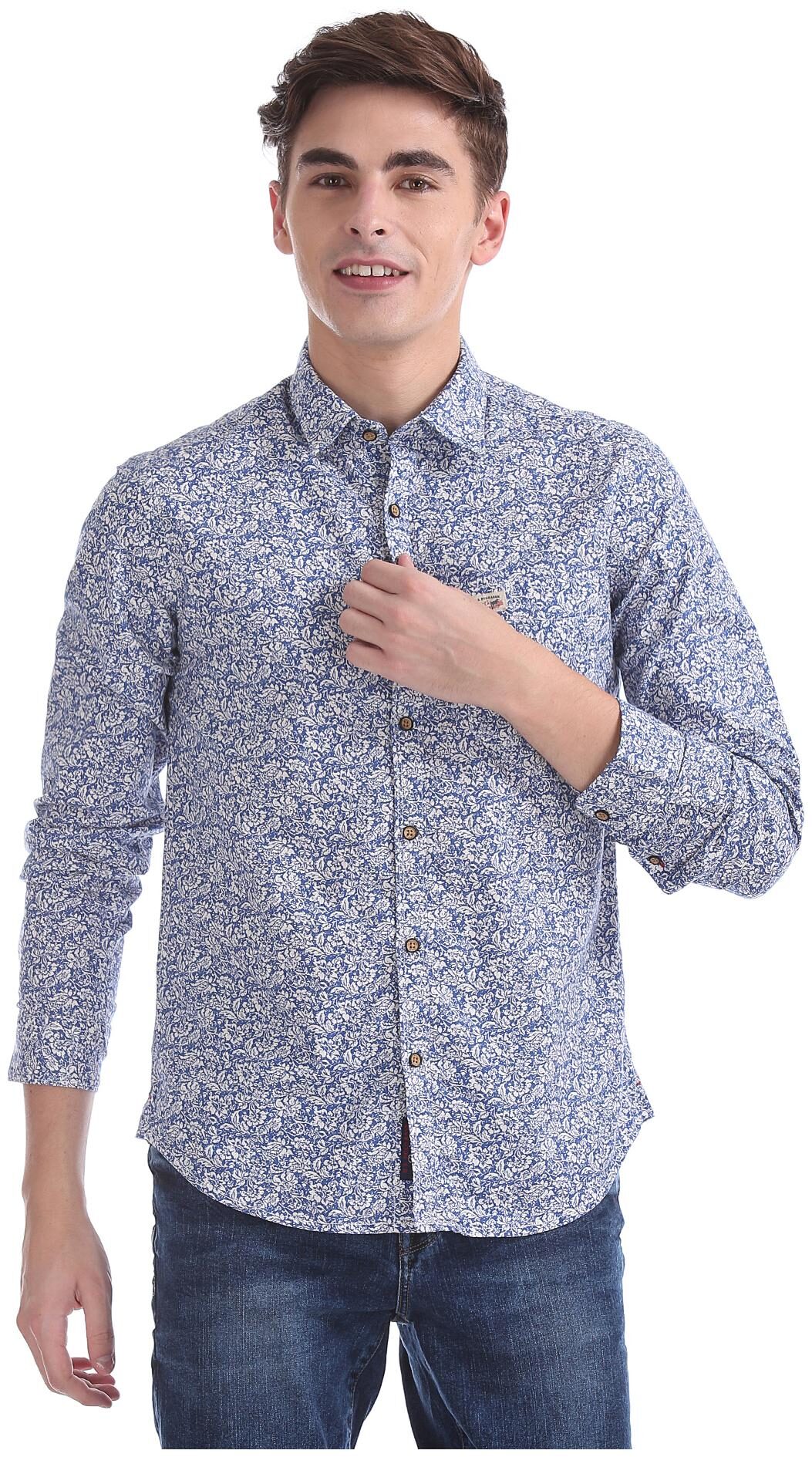 

U S Polo Assn Men Blue Floral Slim Fit Casual Shirt
