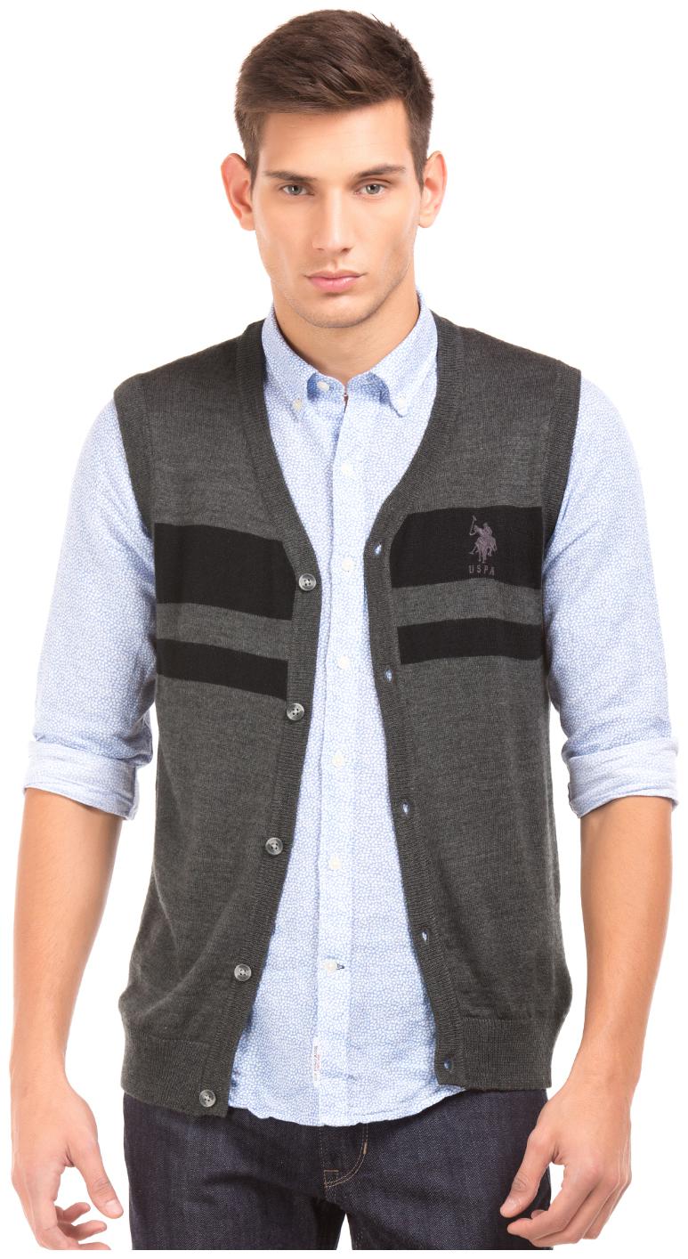 

U S Polo Assn Men Grey V neck Cardigan