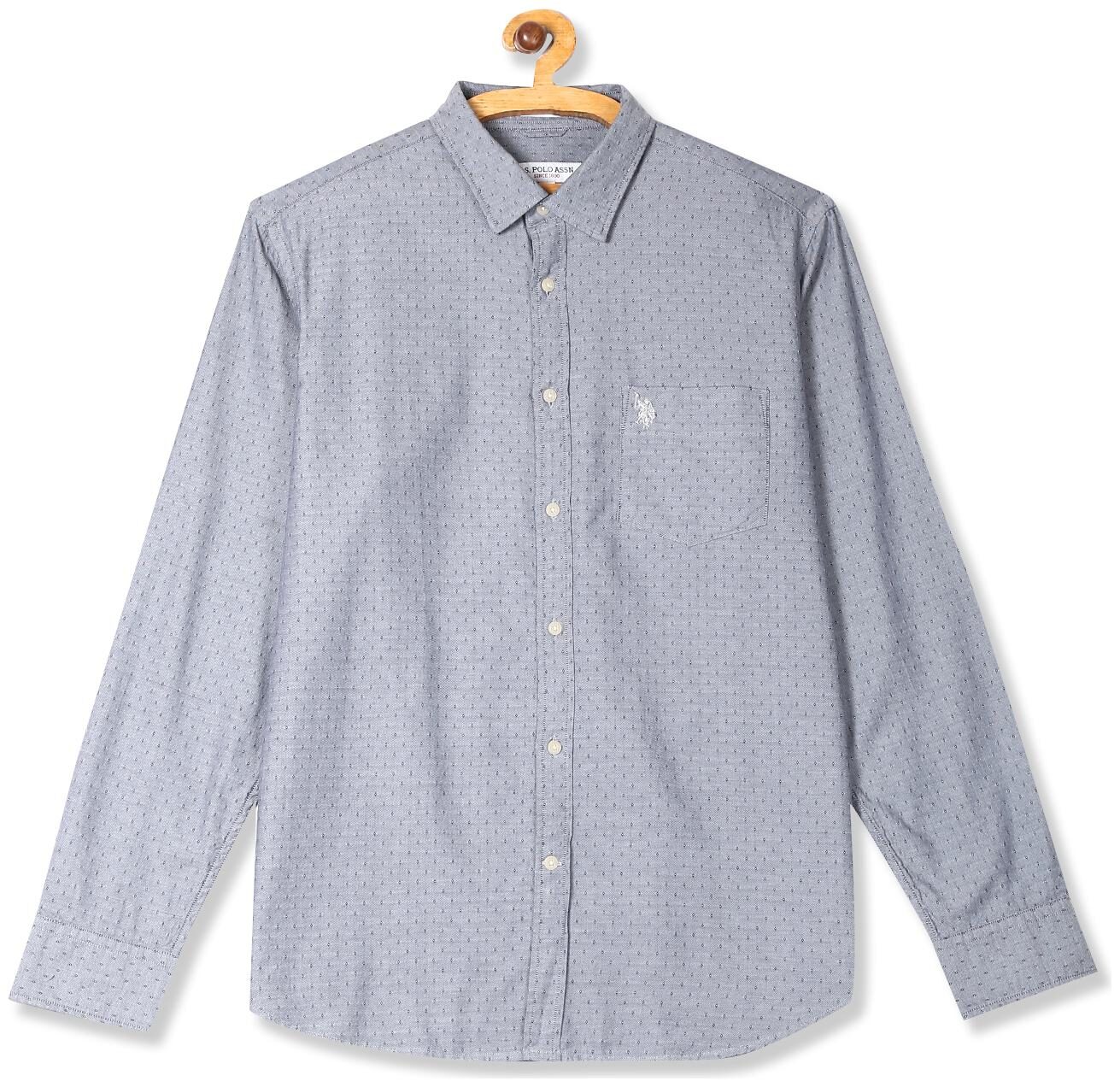 

U S Polo Assn Men Blue Weaved Regular Fit Casual Shirt