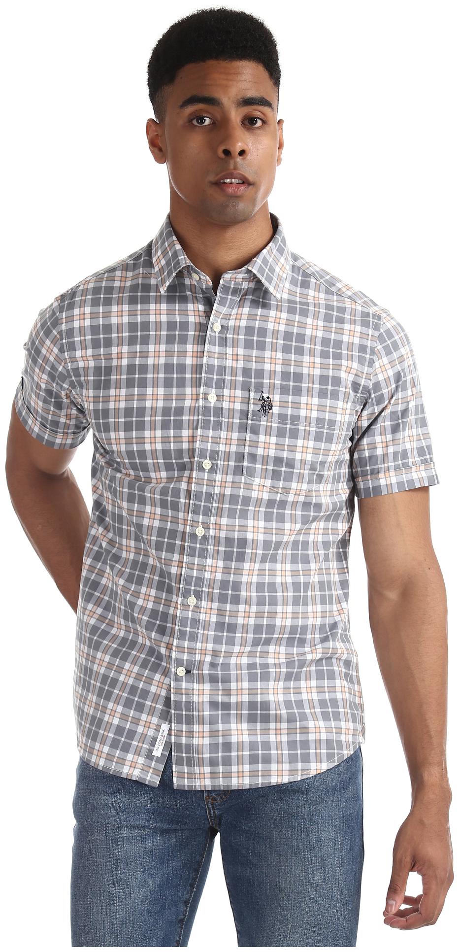 

U S Polo Assn Men Grey Checked Regular Fit Casual Shirt