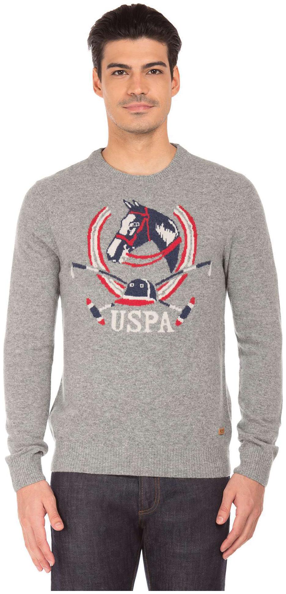 

U S Polo Assn Denim Co Grey Wool Patterned Knit Long Sleeve Sweater