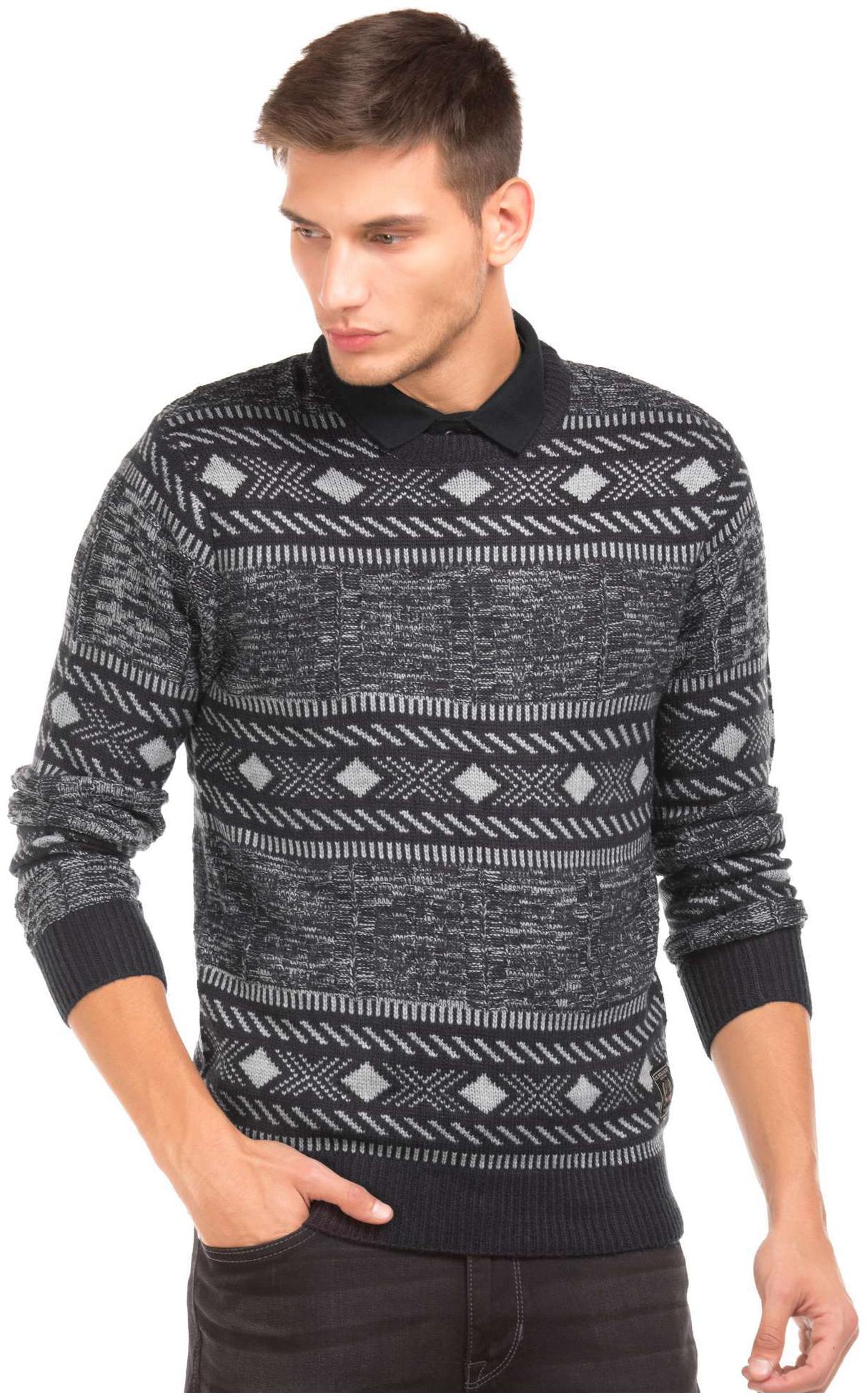 

U S Polo Assn Denim Co Black Acrylic Muscle Fit Crew Neck Sweater