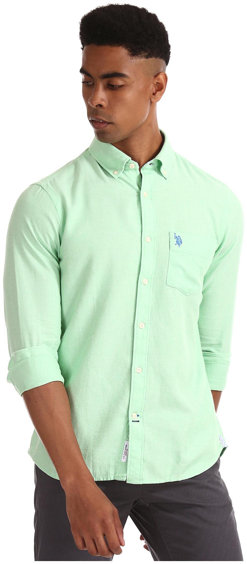 

U S Polo Assn Men Green Solid Regular Fit Casual Shirt