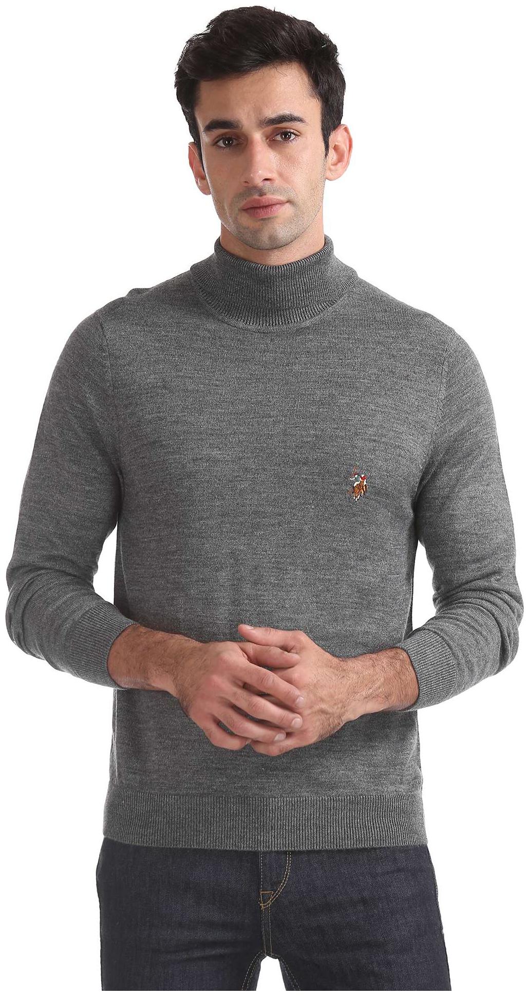 

U S Polo Assn Men Grey Turtle neck Pullover