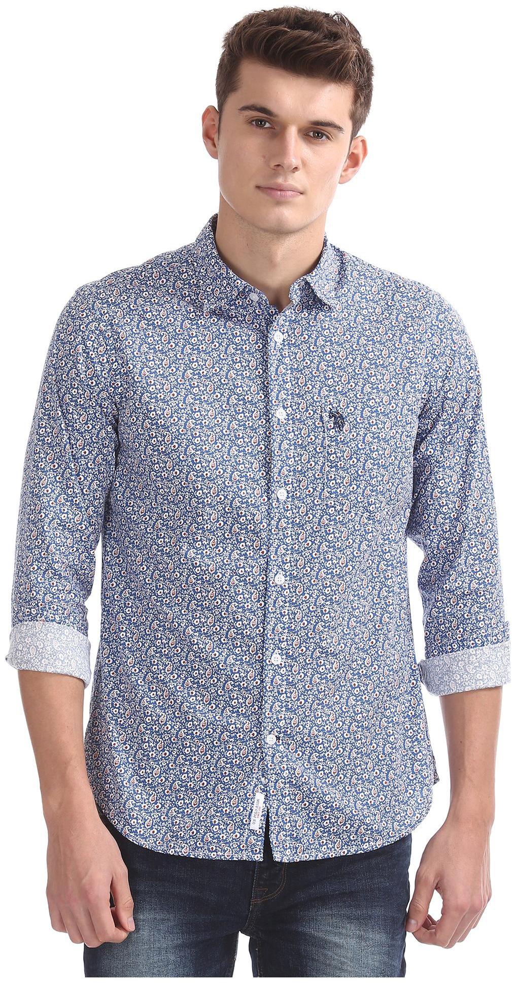 

U S Polo Assn Men Blue Printed Regular Fit Casual Shirt