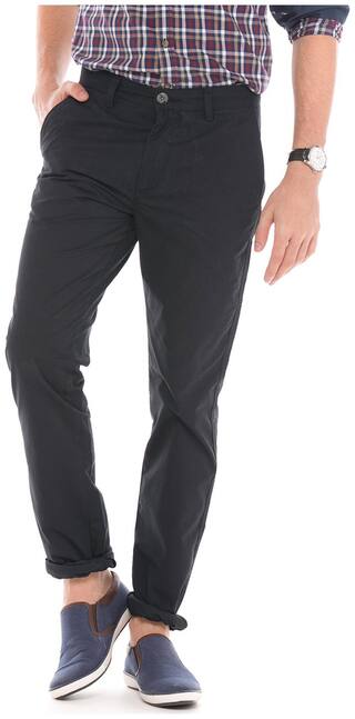 U.S. Polo Assn. Men Black Solid Slim fit Regular trousers