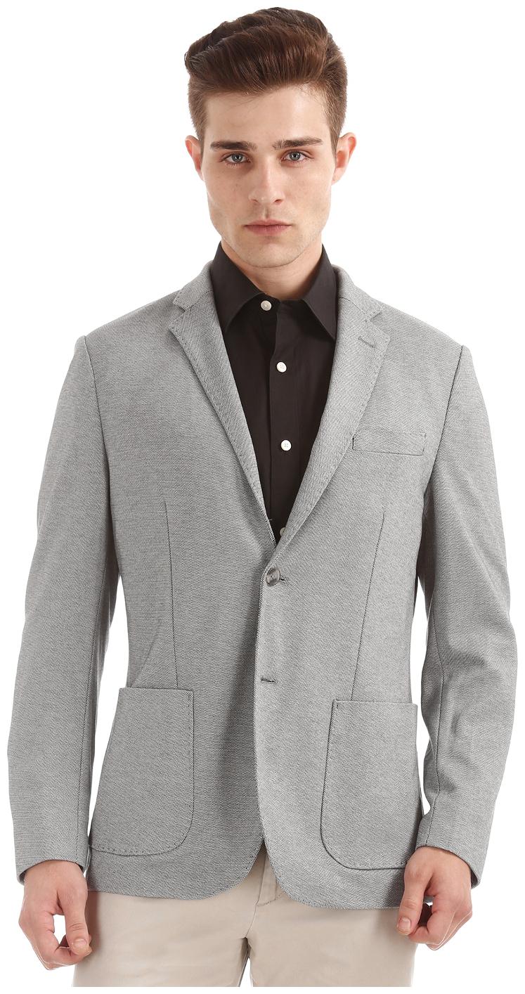 

U S Polo Assn Grey Polyester Patterned Slim Fit Blazer