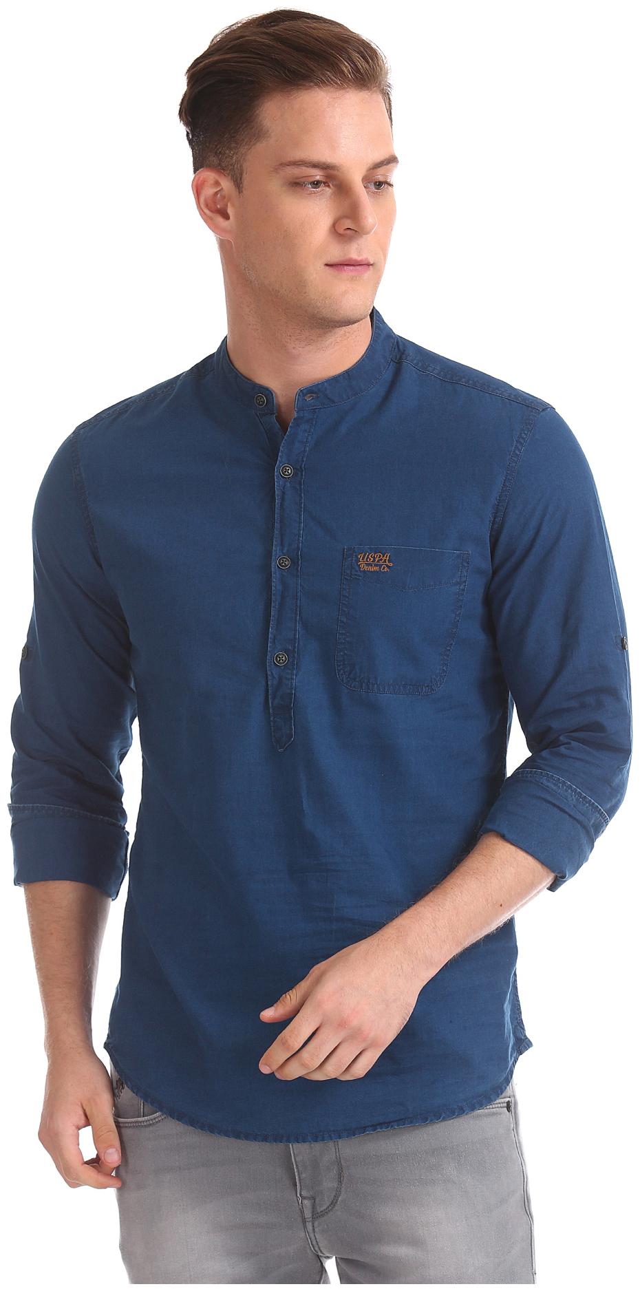 

U S Polo Assn Men Blue Solid Slim Fit Casual Shirt