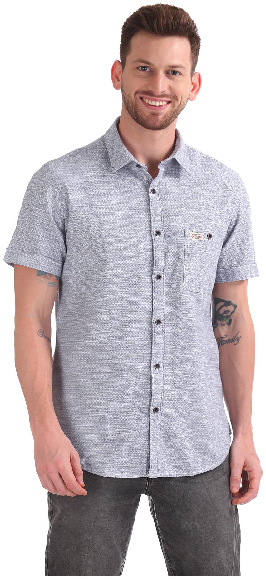 

U S Polo Assn Men Blue Weaved Slim Fit Casual Shirt