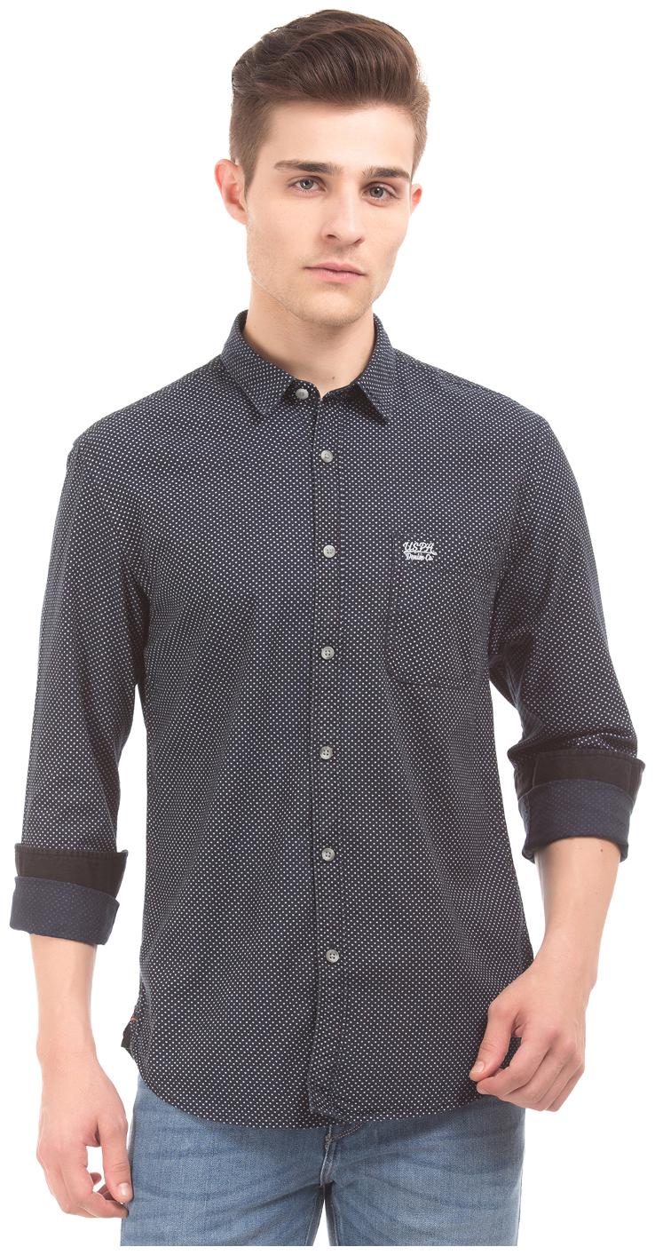 

U S Polo Assn Men Blue Printed Slim Fit Casual Shirt