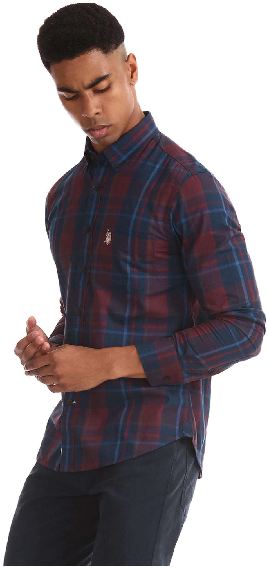 

U S Polo Assn Men Red Checked Regular Fit Casual Shirt