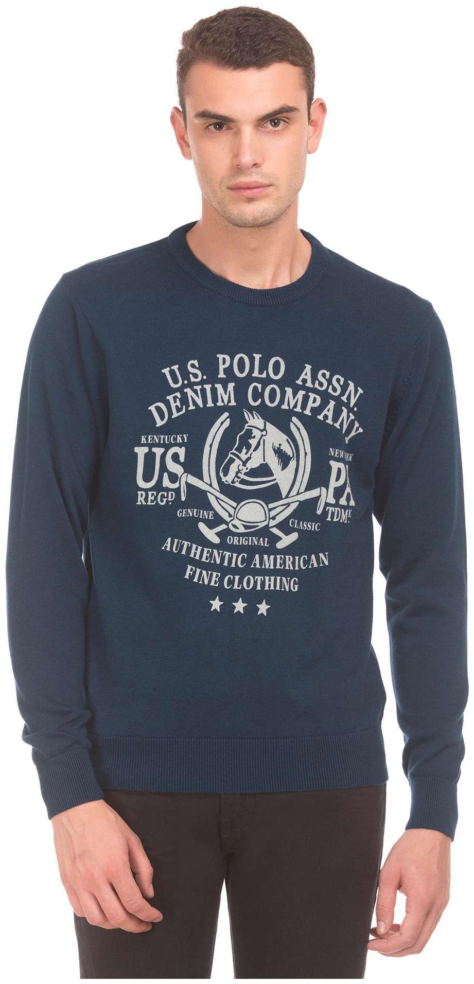 

U S Polo Assn Denim Co Blue Cotton Printed Crew Neck Sweater