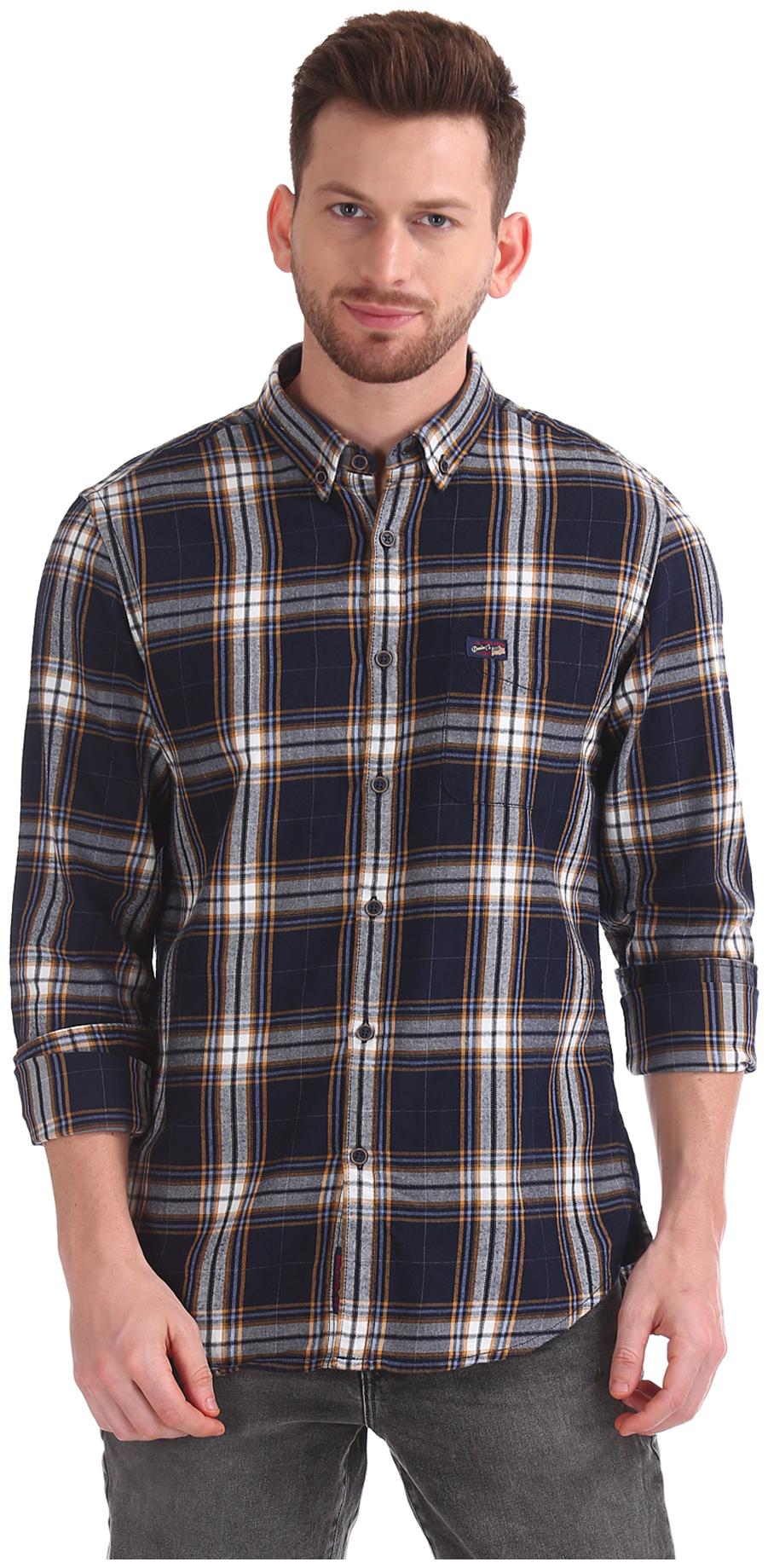 

U S Polo Assn Men Blue Checked Slim Fit Casual Shirt