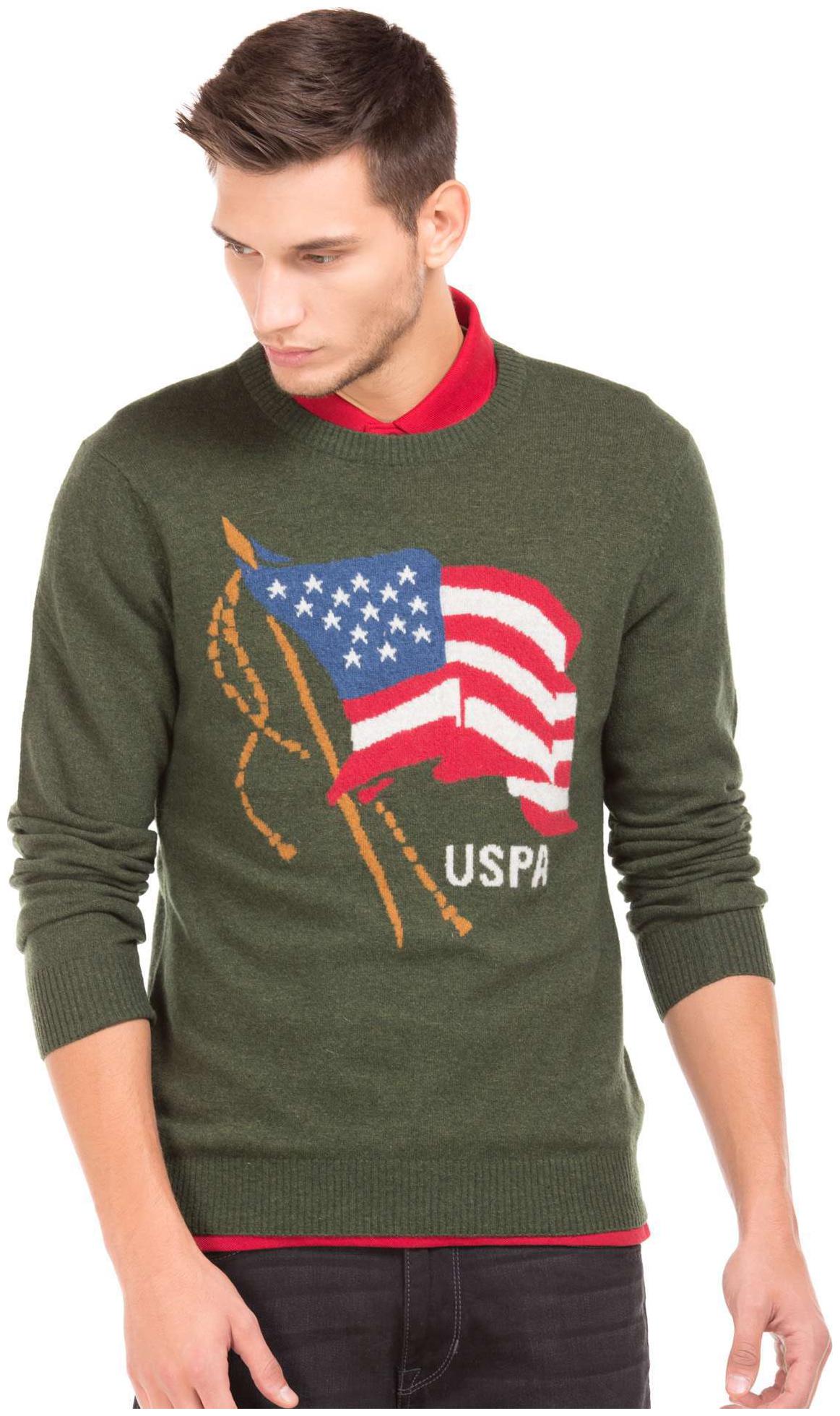 

U S Polo Assn Denim Co Green Wool Patterned Muscle Fit Sweater