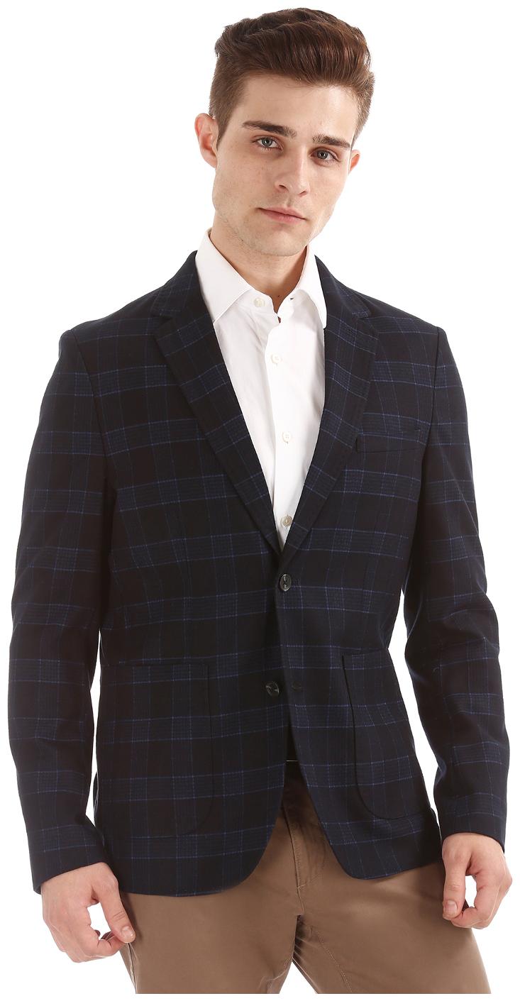 

U S Polo Assn Blue Polyester Slim Fit Check Blazer