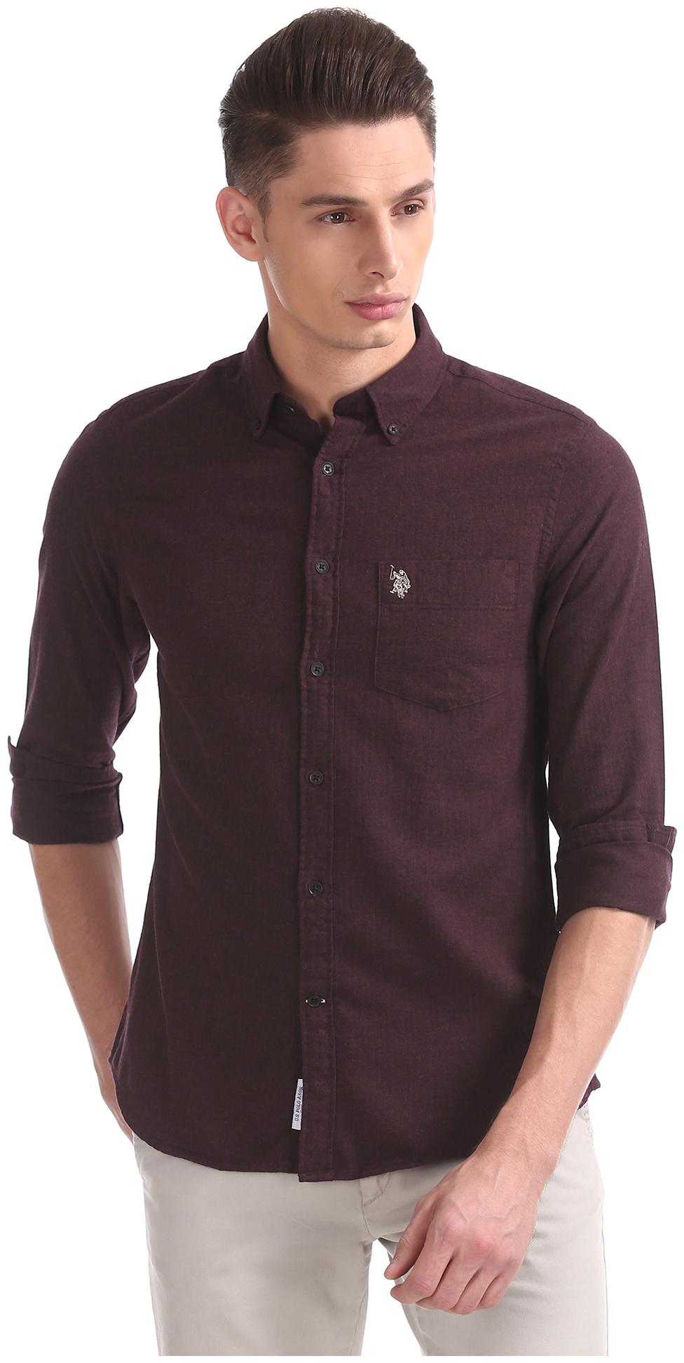 

U S Polo Assn Men Brown Solid Regular Fit Casual Shirt