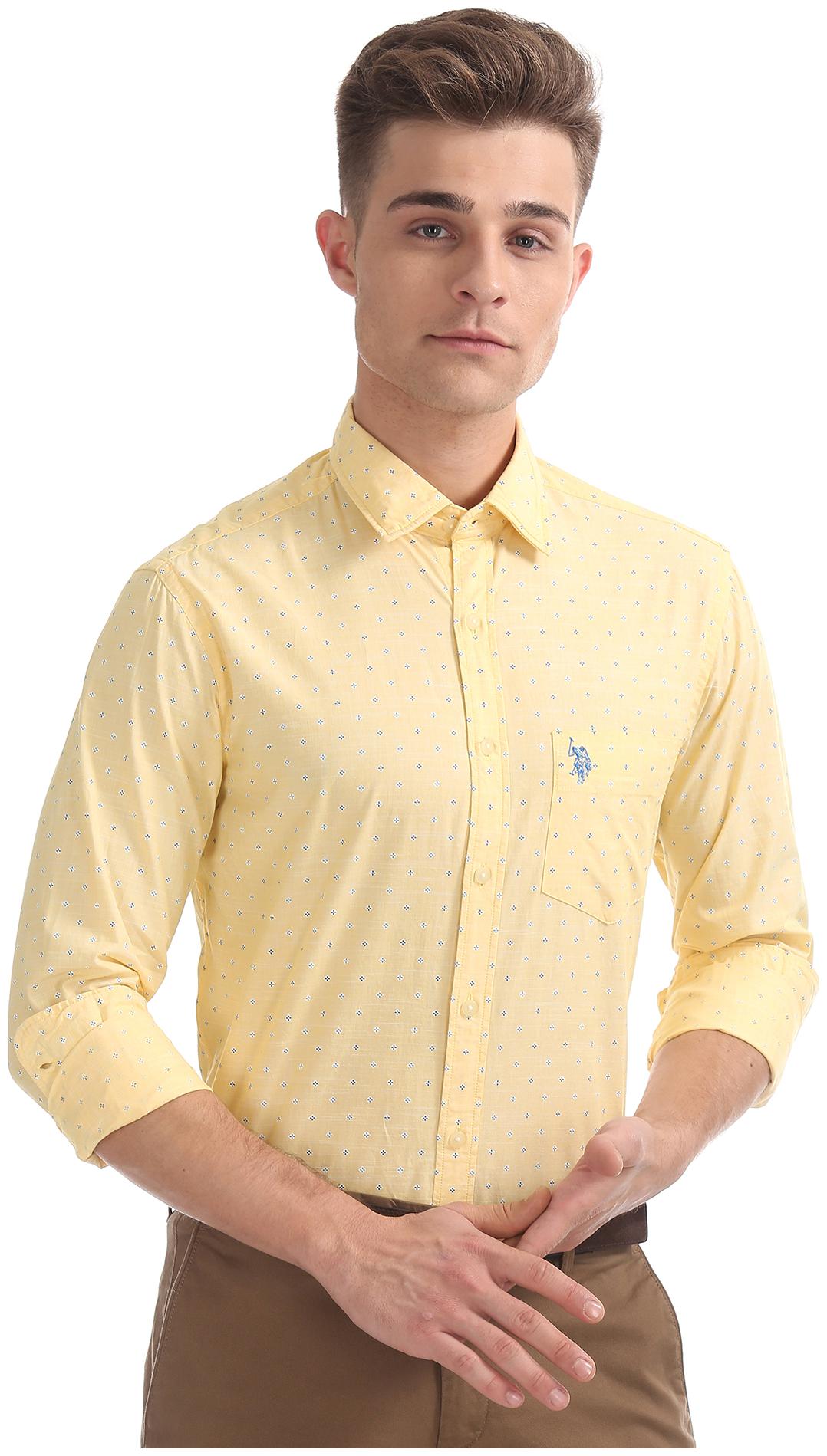 

U S Polo Assn Men Yellow Printed Regular Fit Casual Shirt