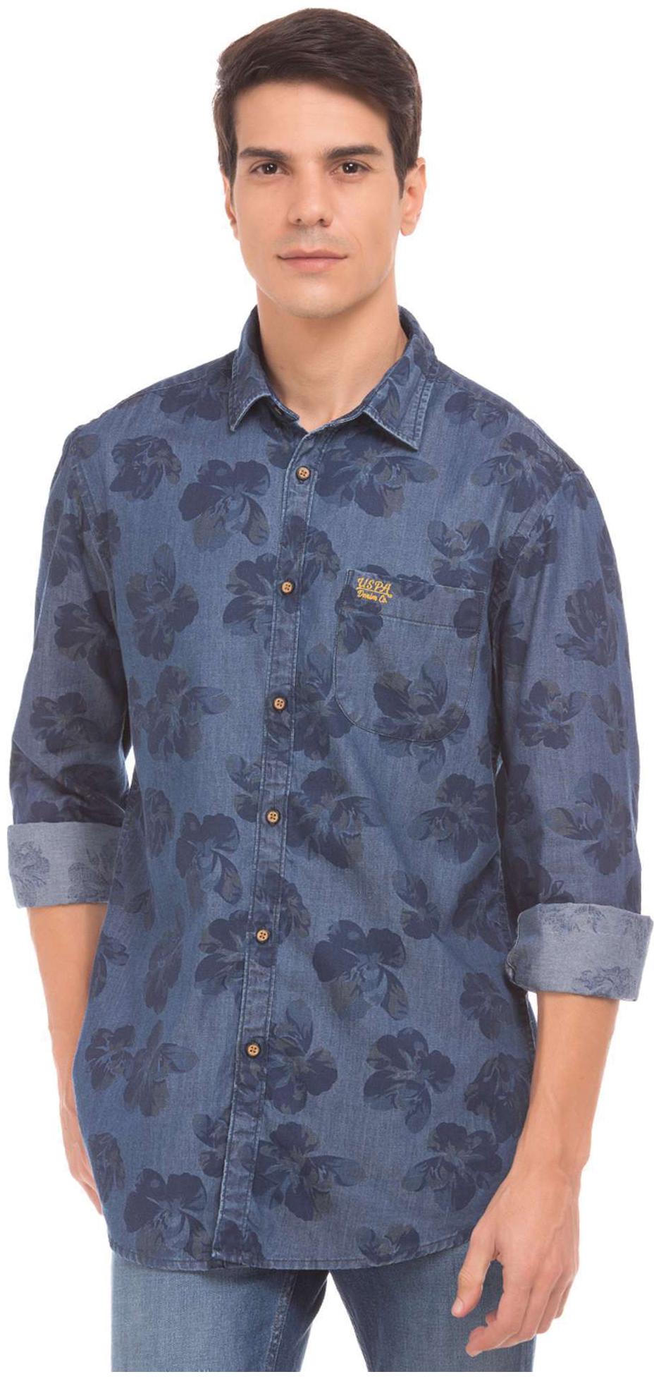 

U S Polo Assn Men Blue Printed Slim Fit Casual Shirt