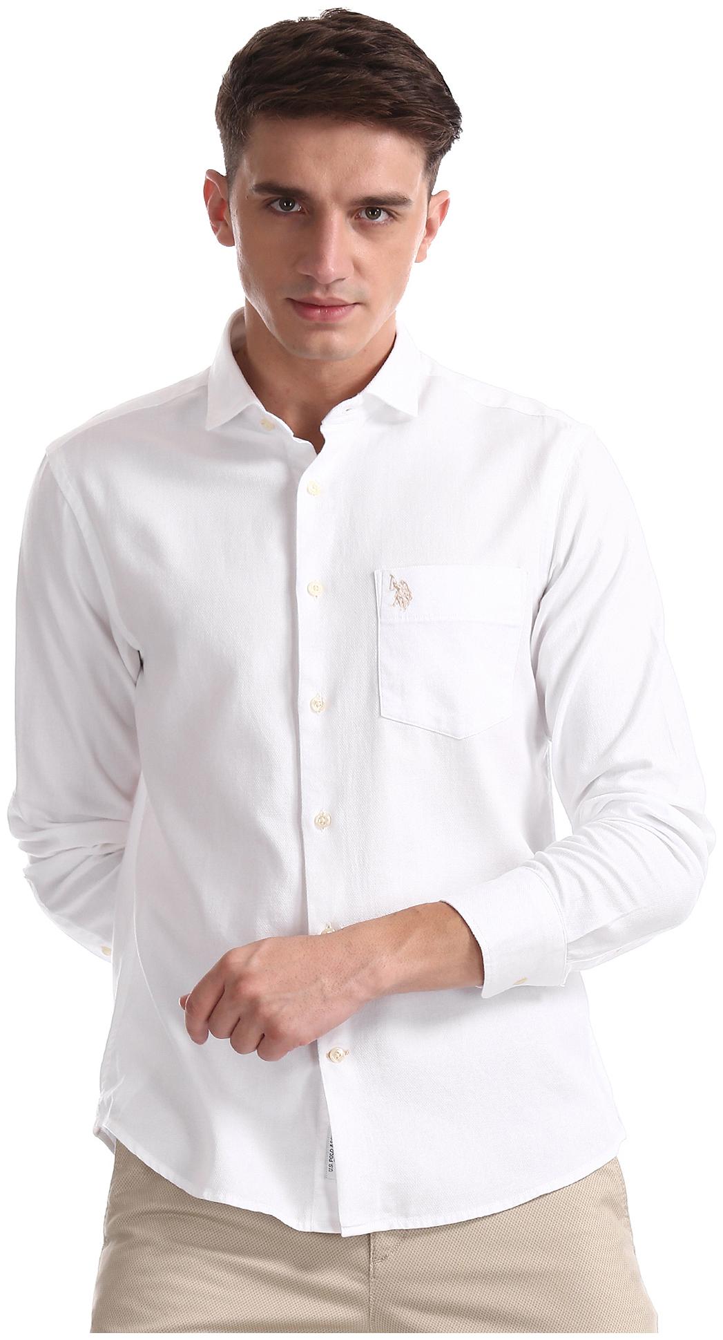 

U S Polo Assn Men White Solid Regular Fit Casual Shirt