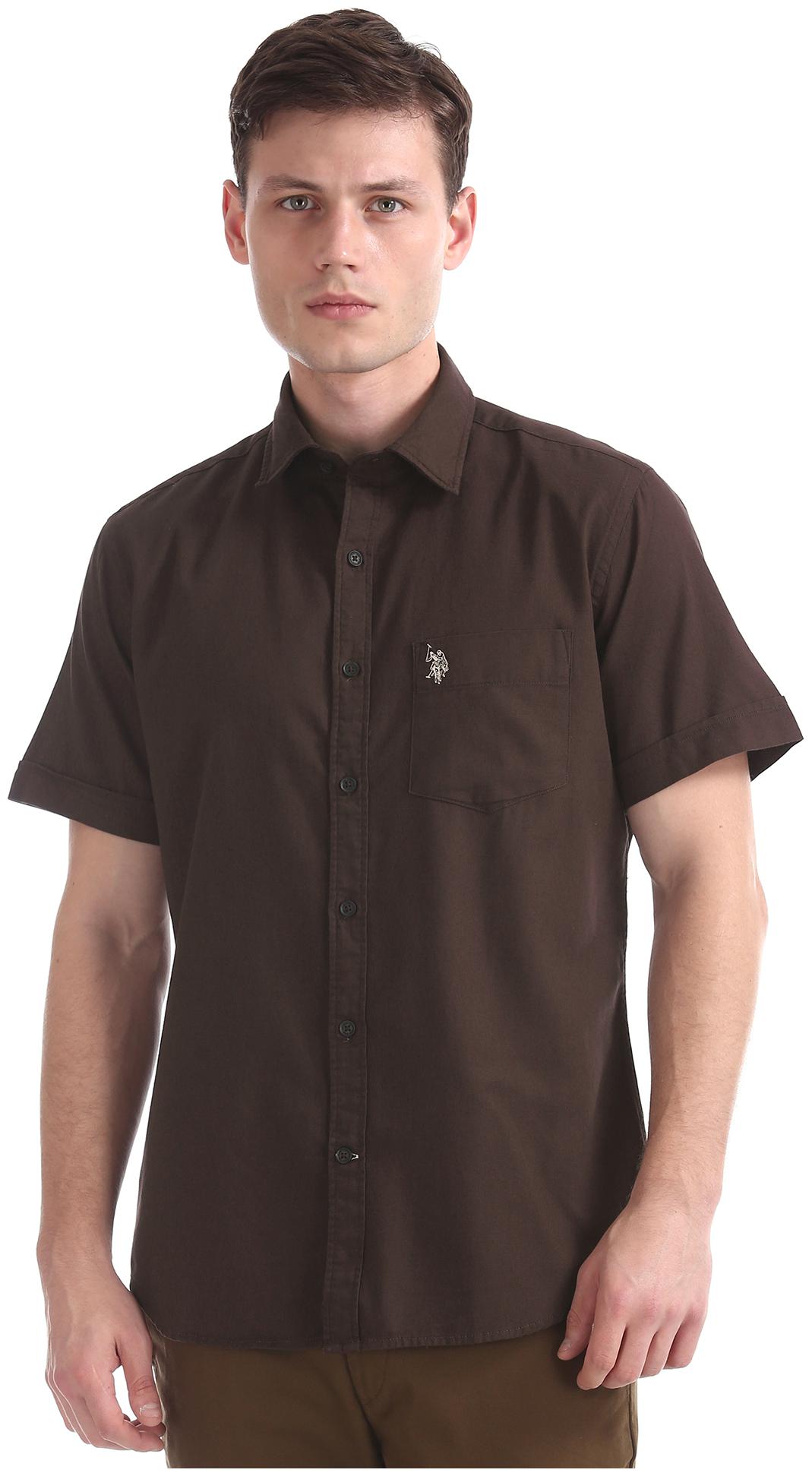 

U S Polo Assn Men Brown Weaved Regular Fit Casual Shirt