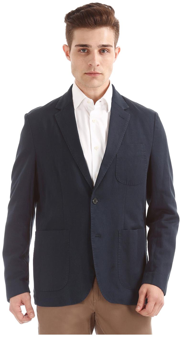 

U S Polo Assn Blue Cotton Single Breasted Cotton Linen Blazer