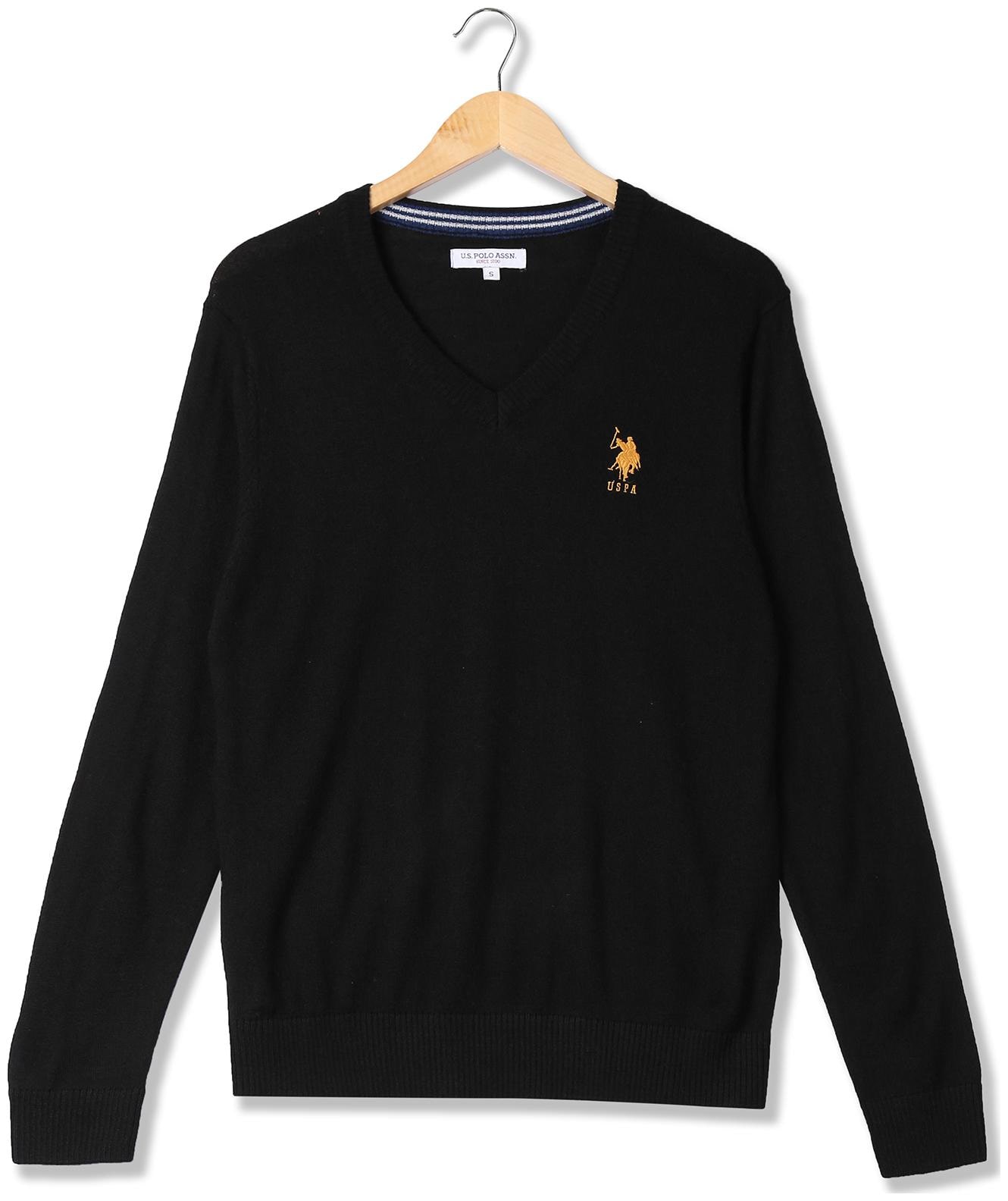 

U S Polo Assn Men Black V neck Pullover