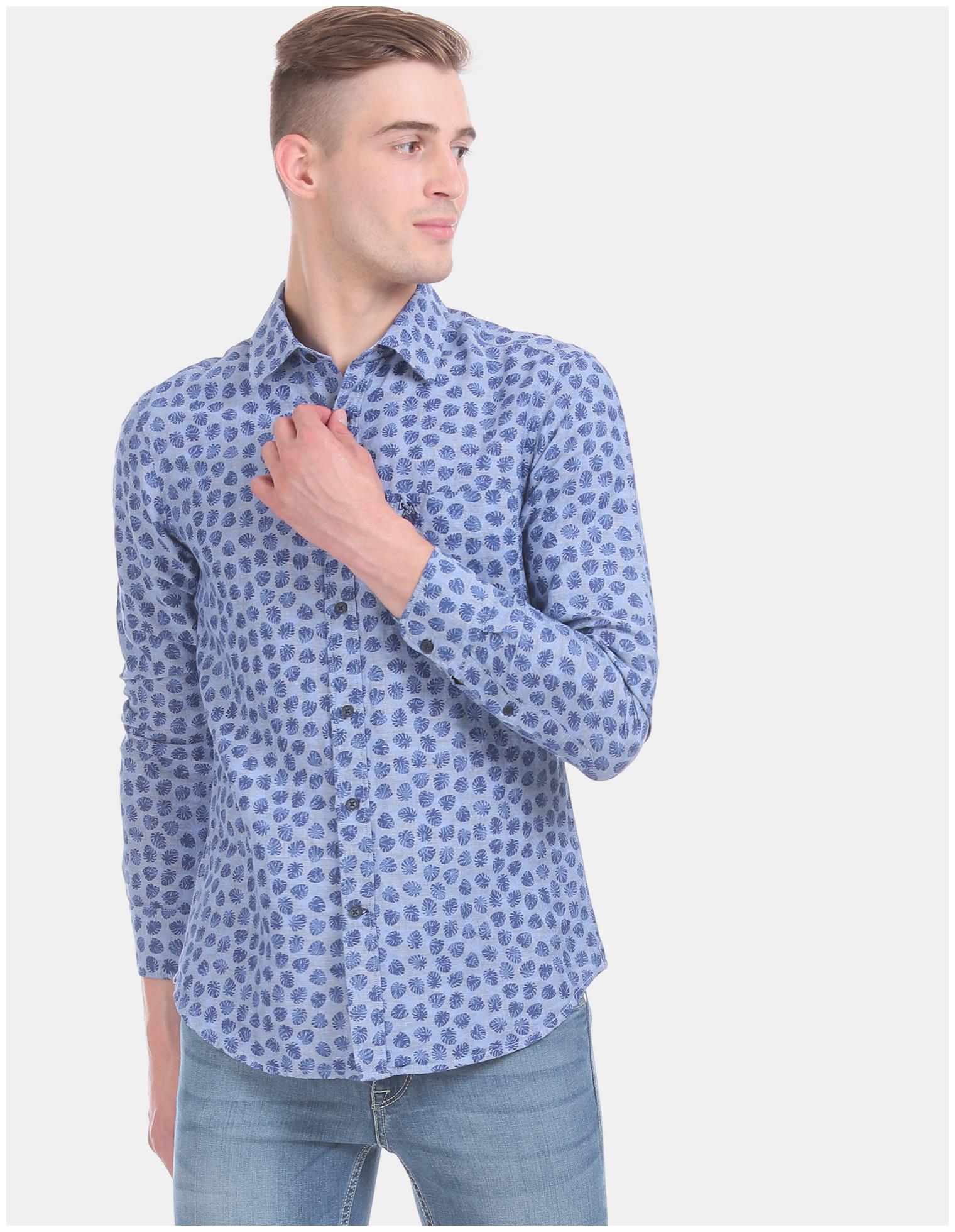 

U S Polo Assn Men Blue Printed Regular Fit Casual Shirt