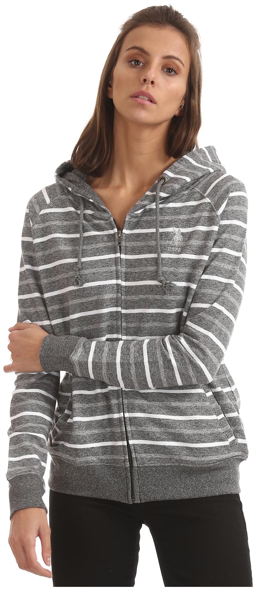 

U S Polo Assn Women Striped Hoodie - Grey