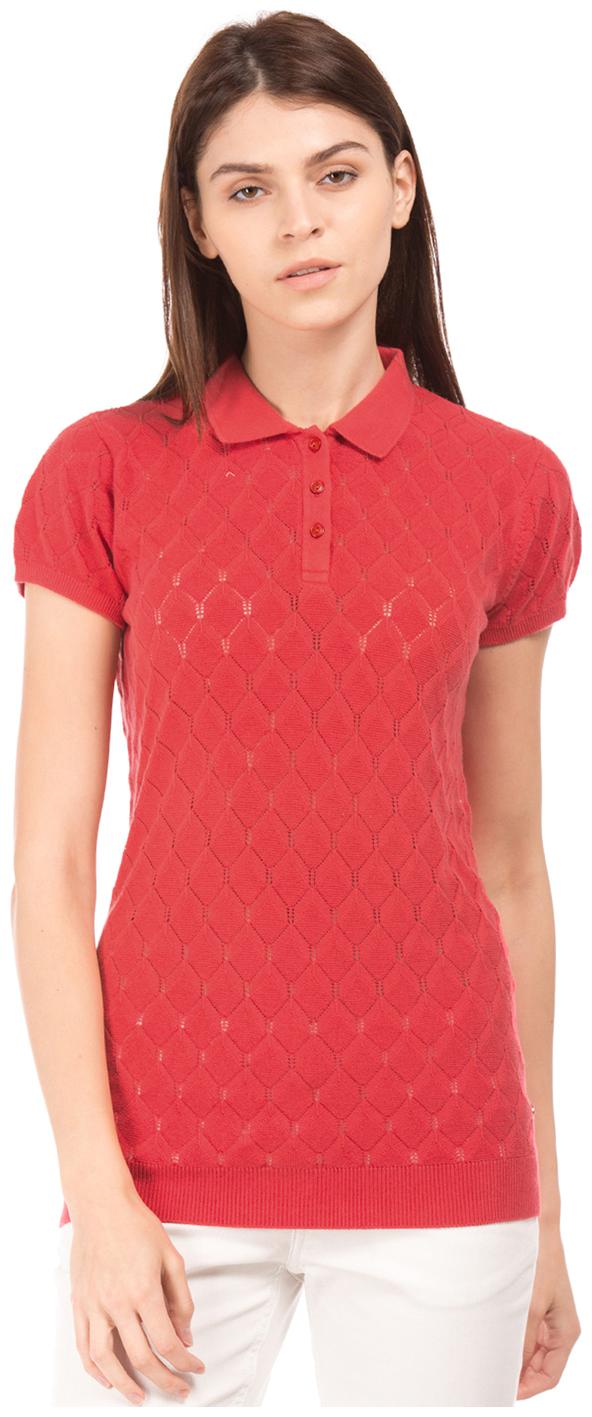 

U S Polo Assn Women Red Regular fit Polo neck Cotton T shirt