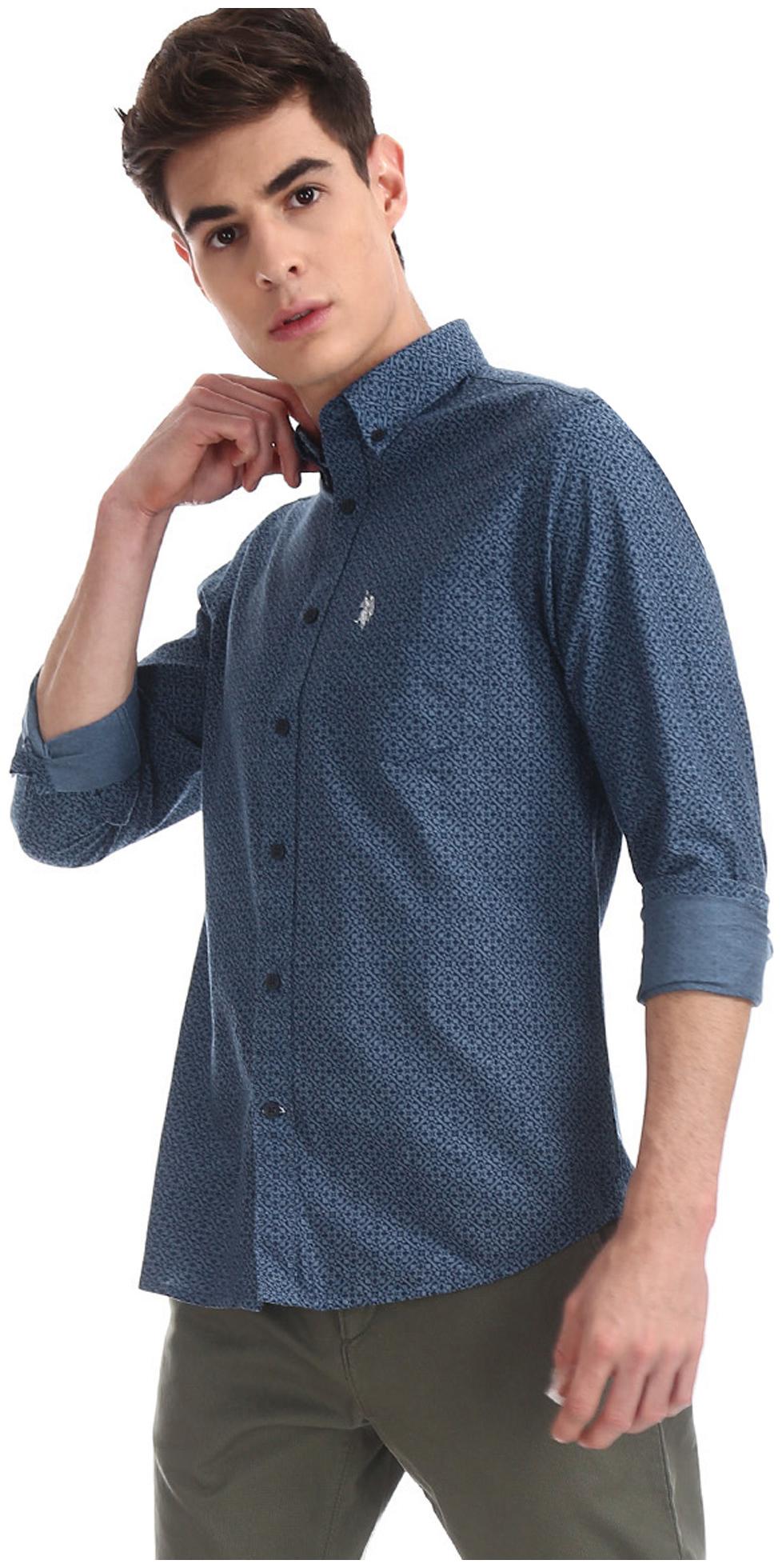

U S Polo Assn Men Blue Pinstrips Regular Fit Casual Shirt