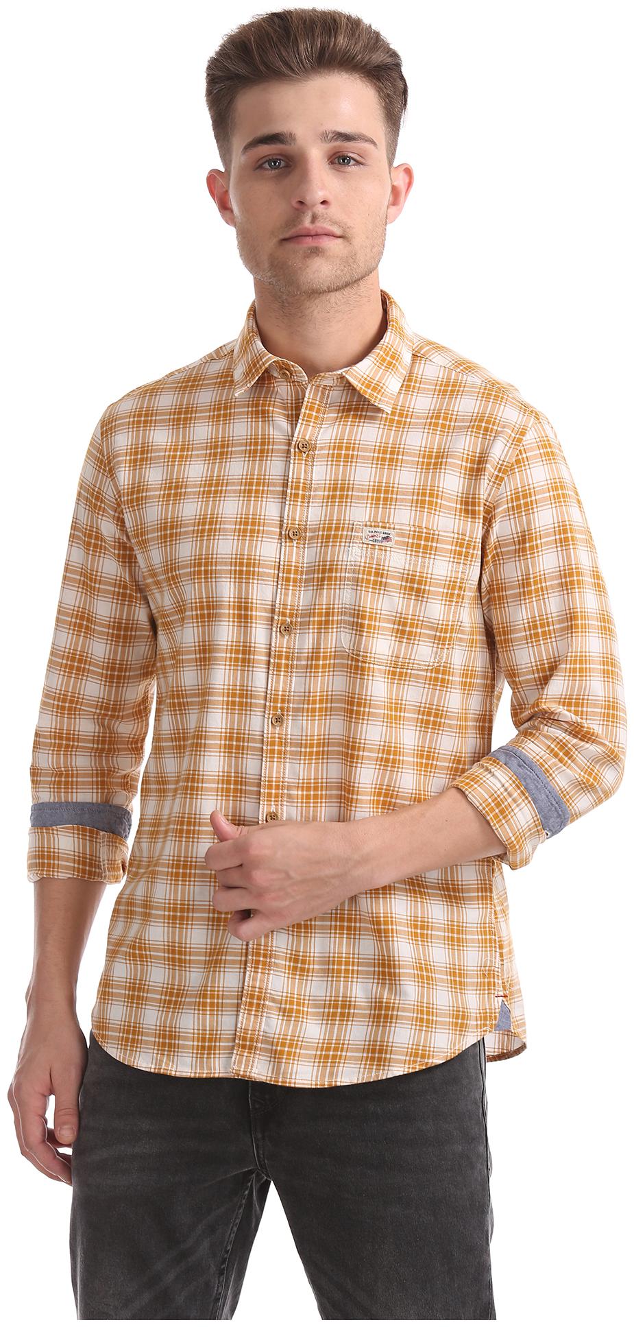 

U S Polo Assn Men Brown Checked Slim Fit Casual Shirt