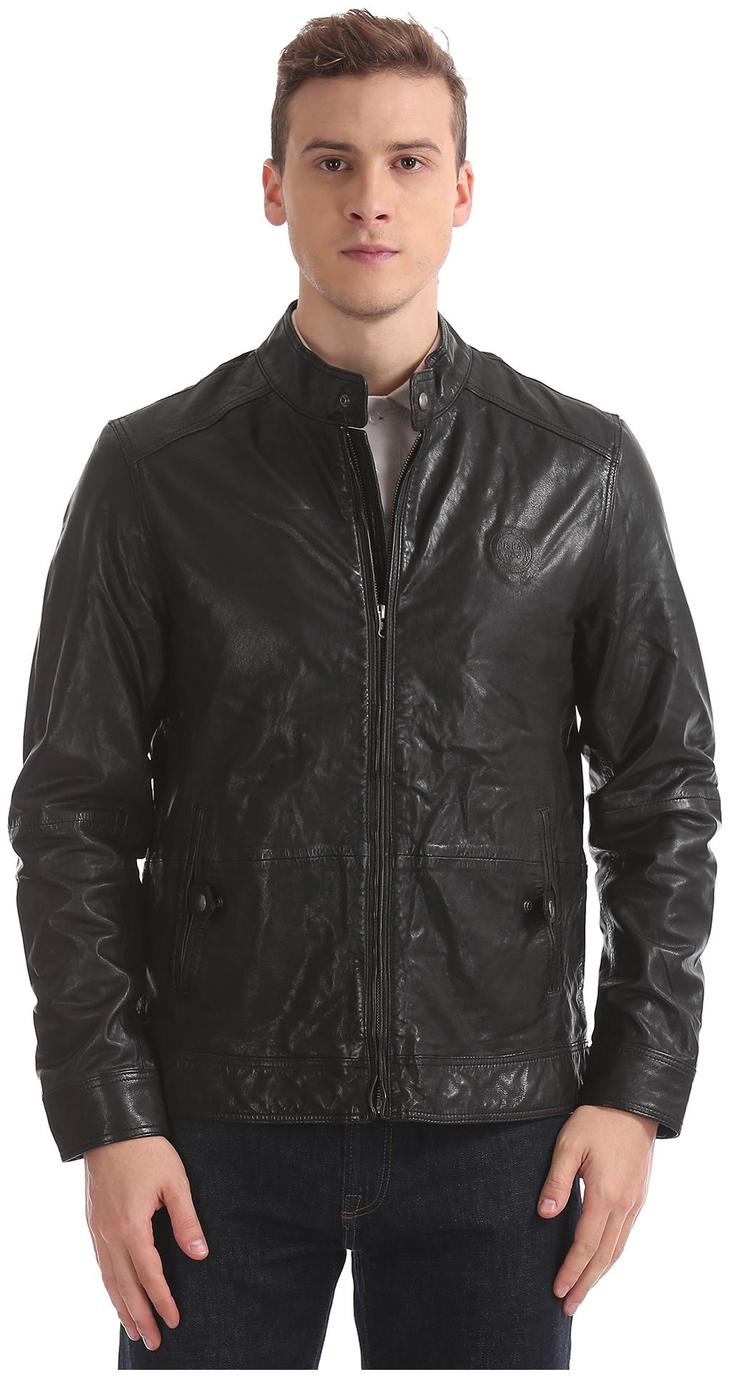 

U S Polo Assn Men Black Solid Biker jacket