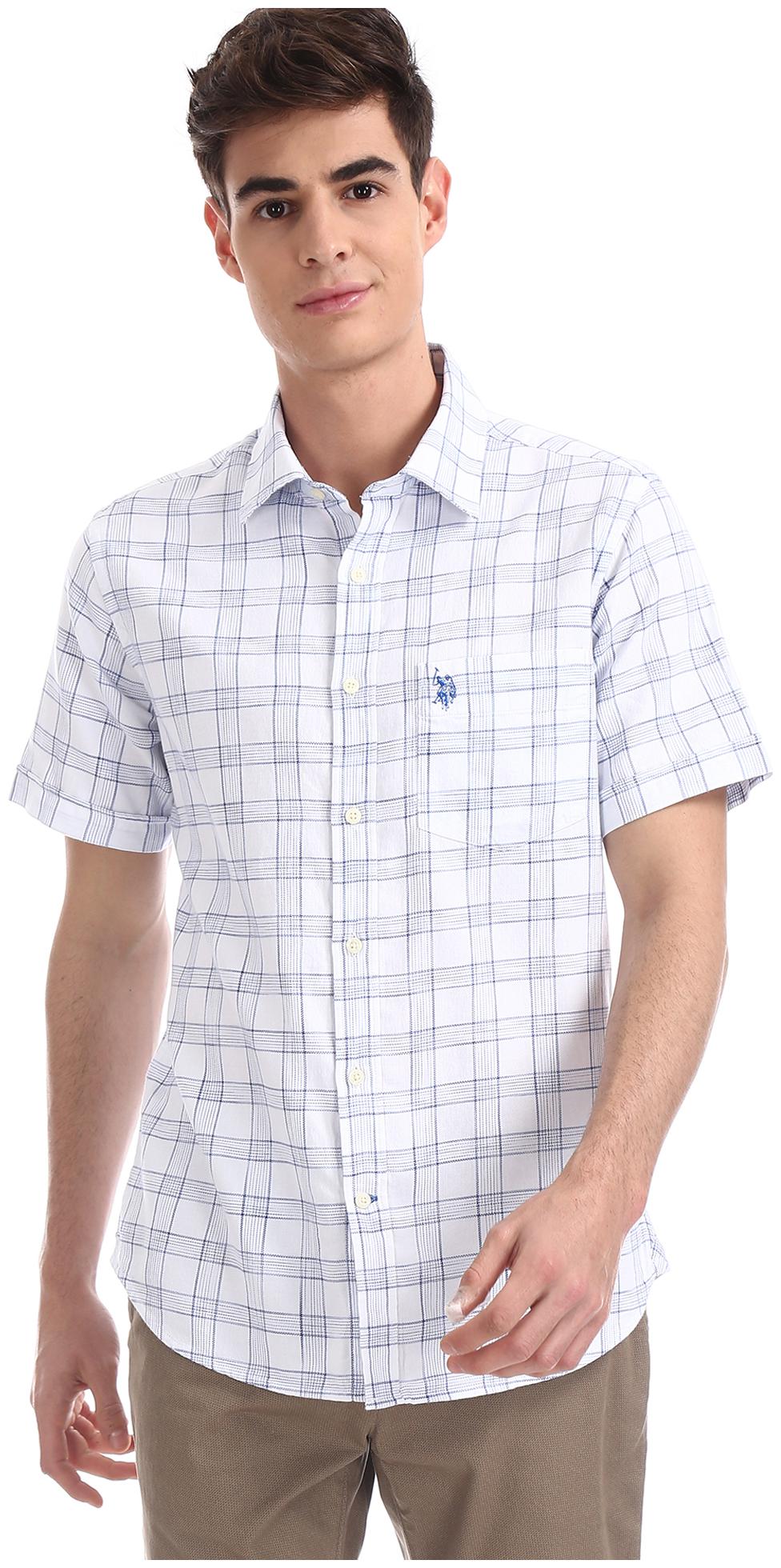

U S Polo Assn Men White Checked Regular Fit Casual Shirt